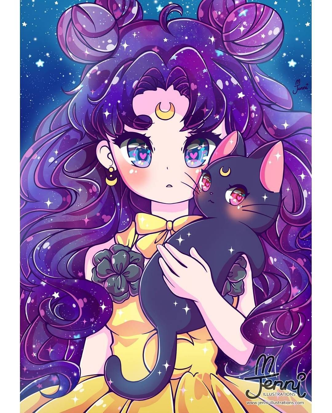 Luna Kaguya hime. .. #luna #sailormoon #hime #galaxy #princess #jennilustrations. Sailor chibi moon, Sailor moon cat, Sailor moon wallpaper