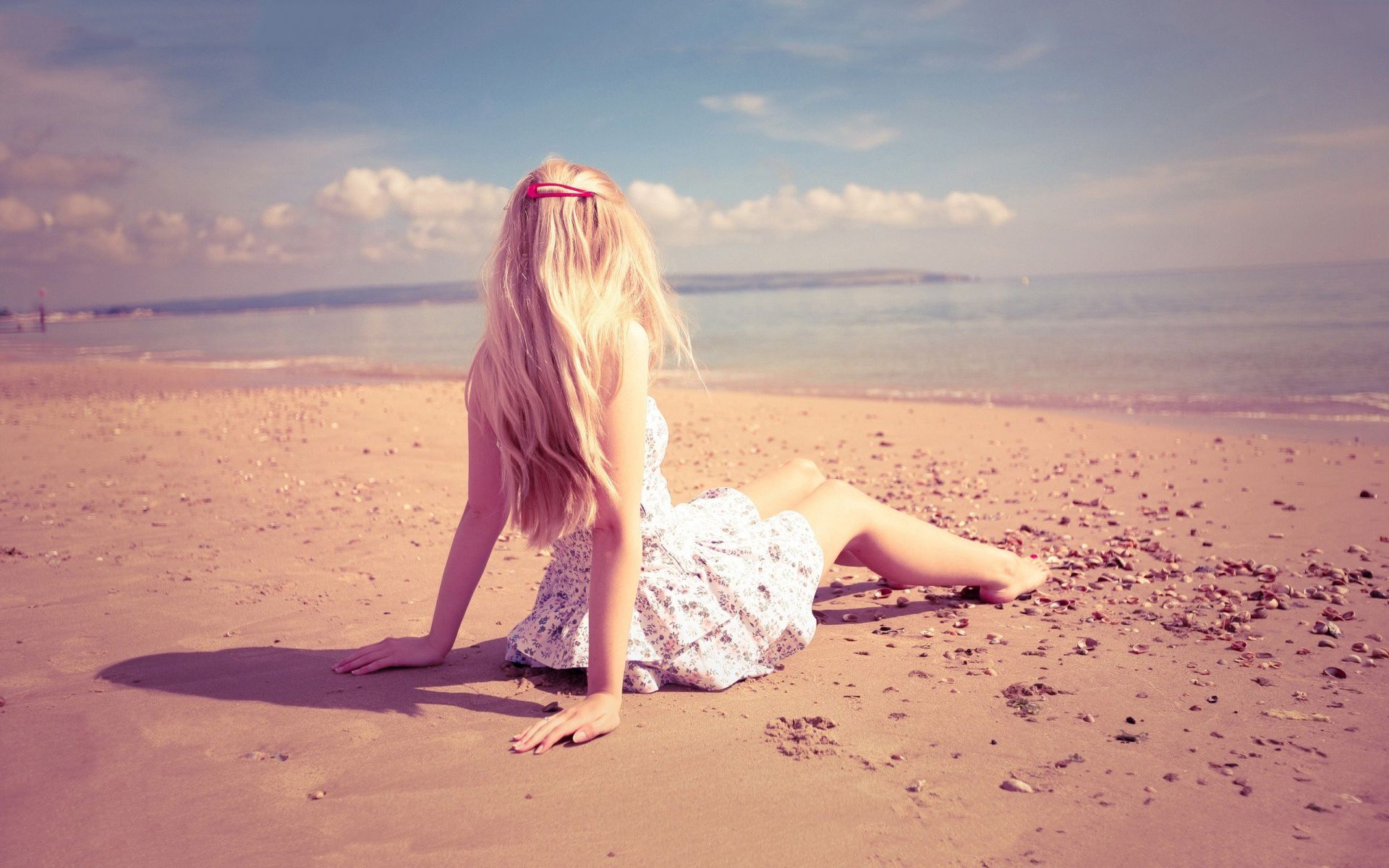 Girl Sitting Beach wallpaperx1200