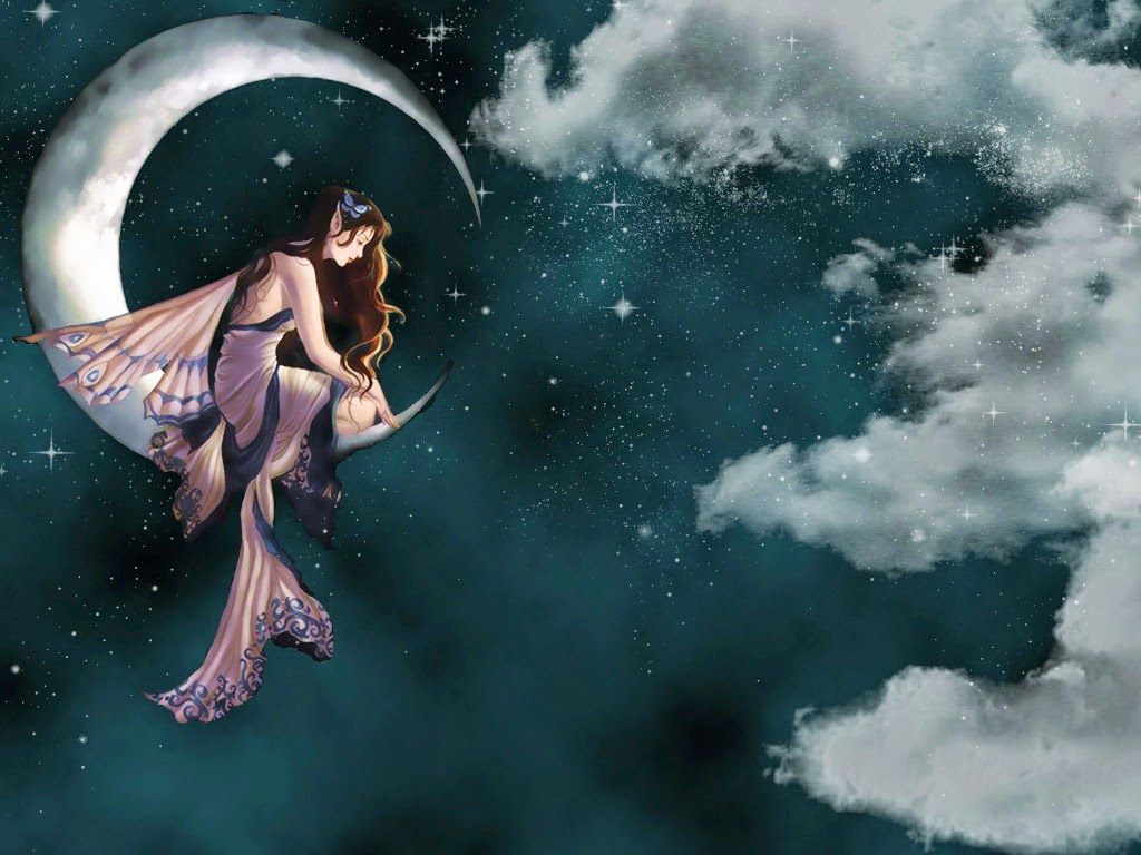 Mythical Girl sitting on Moon Wallpaper Wallpaper HD