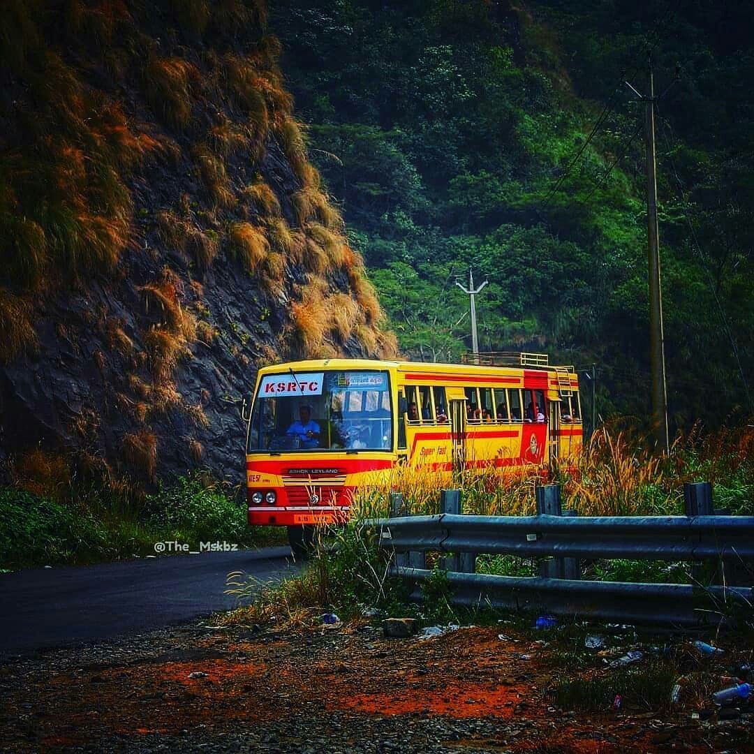 Photo Fullsize: Green line tourist bus at Kerala