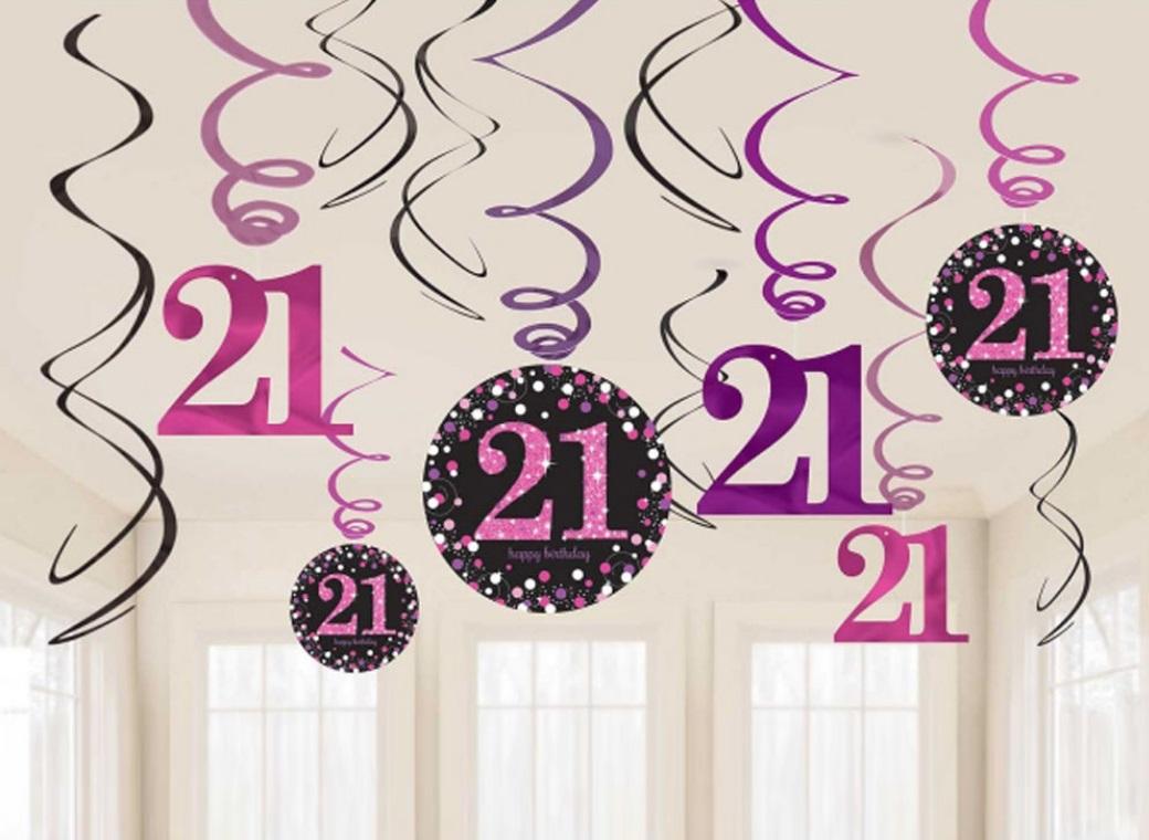 Sparkling Pink 21st Birthday Hanging Swirls Birthday, Download Wallpaper