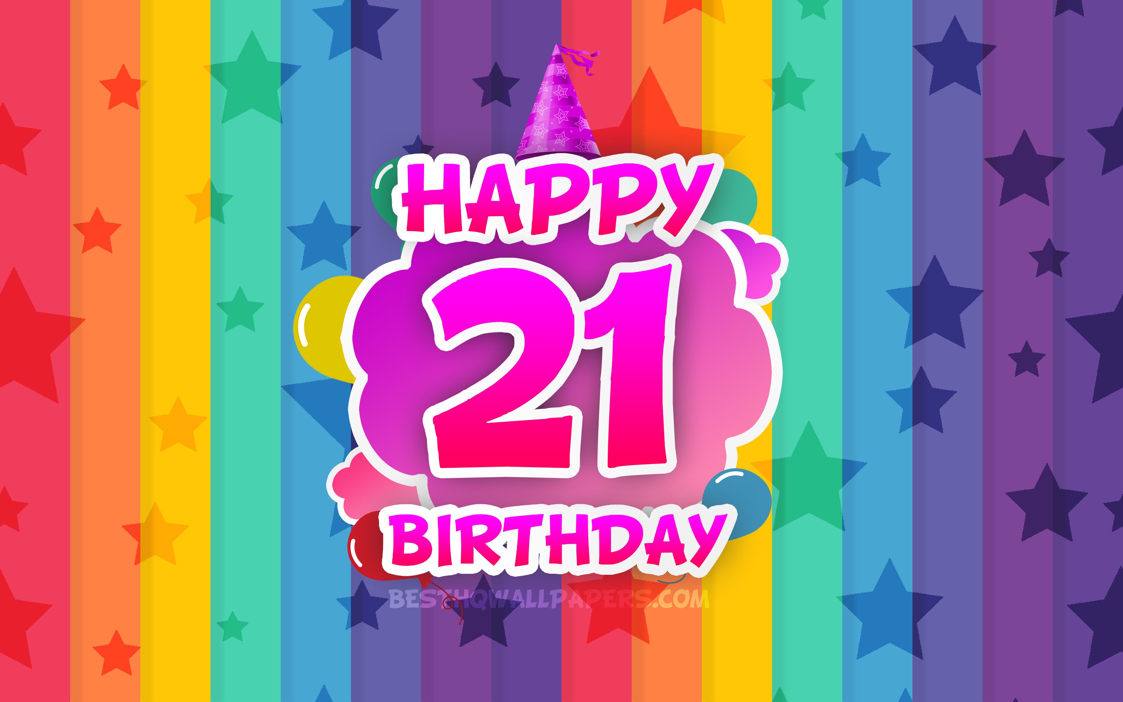 Download wallpaper Happy 21st birthday, colorful clouds, 4k, Birthday concept, rainbow background, Happy 21 Years Birthday, creative 3D letters, 21st Birthday, Birthday Party, 21st Birthday Party for desktop with resolution 3840x2400. High