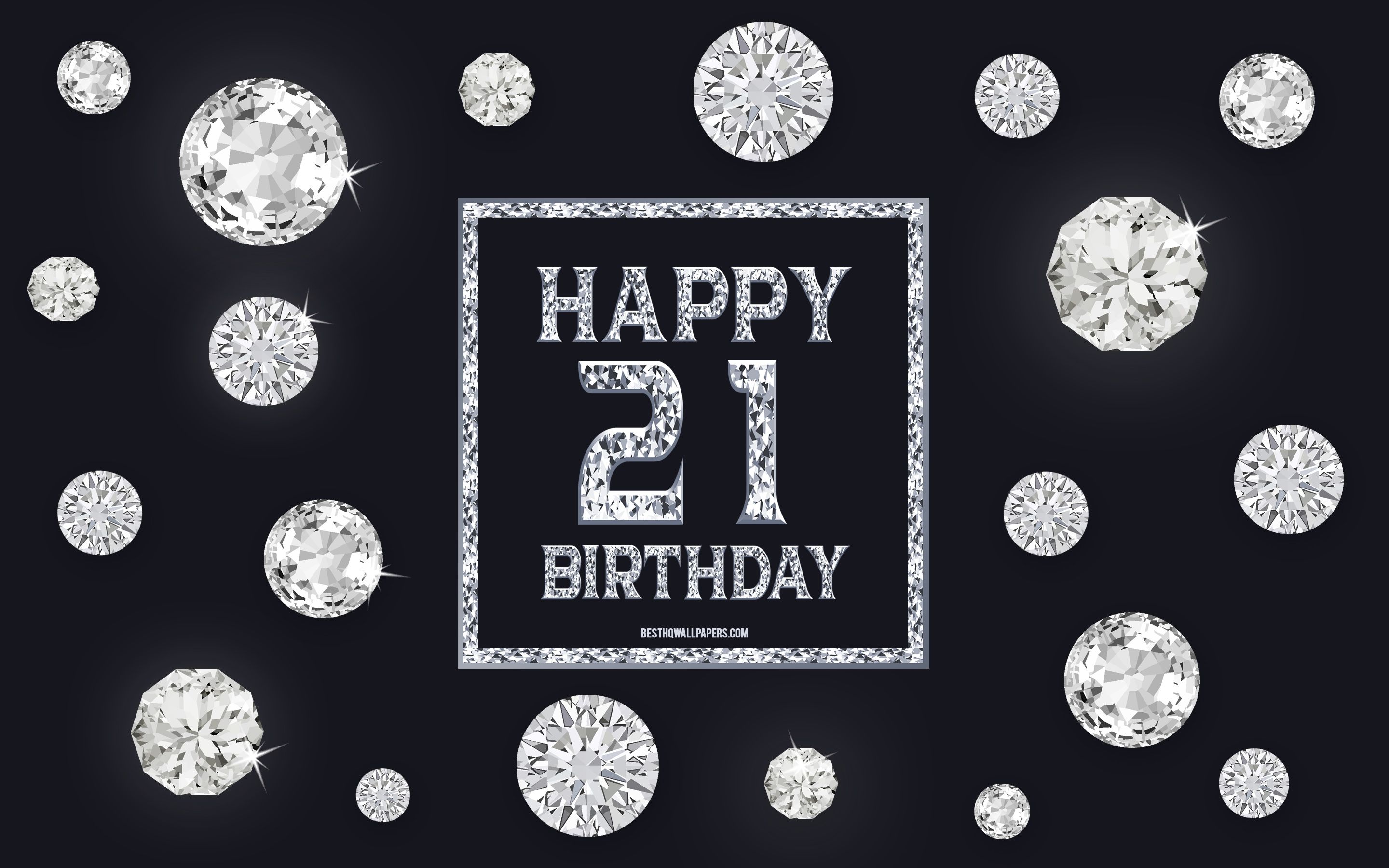 Download wallpaper 21st Happy Birthday, diamonds, gray background, Birthday background with gems, 21 Years Birthday, Happy 21st Birthday, creative art, Happy Birthday background for desktop with resolution 2880x1800. High Quality HD picture