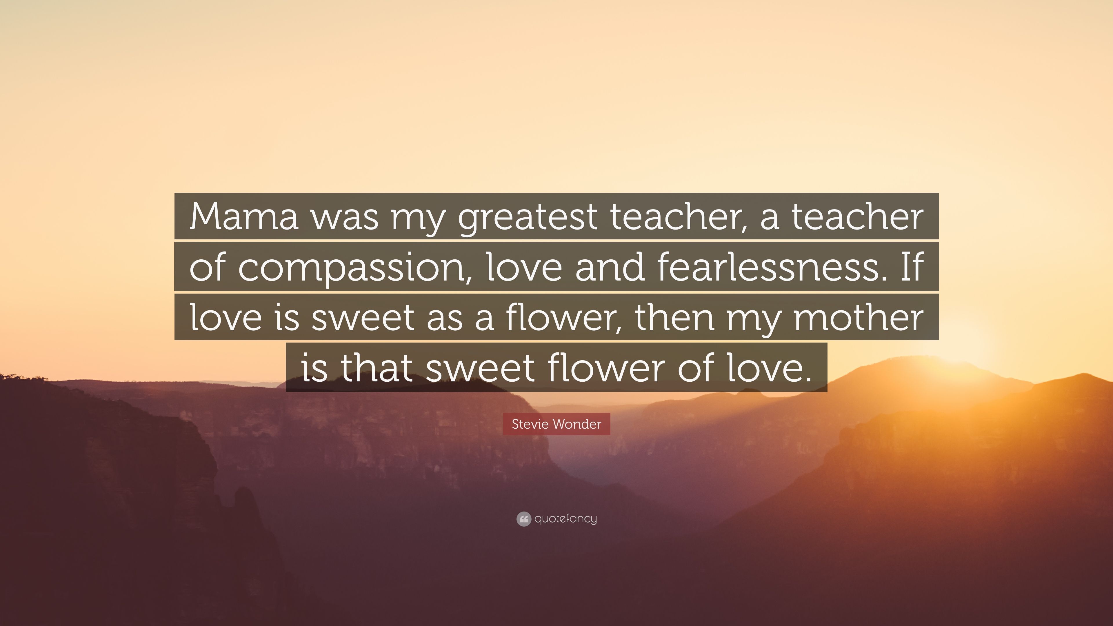 Stevie Wonder Quote: “Mama was my greatest teacher, a teacher of compassion, love and fearlessness. If love is sweet as a flower, then my moth.” (9 wallpaper)