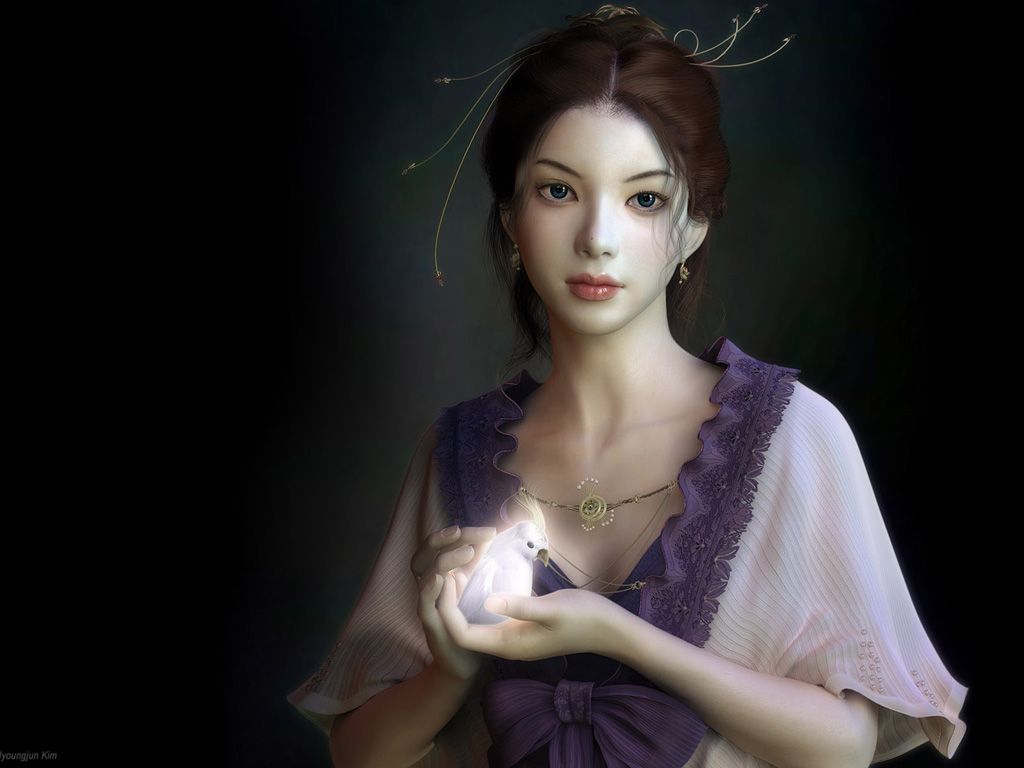 beautiful fantasy art girl with a bird wallpaper golden fantasy girl 675 - Beautiful Fantasy Girl