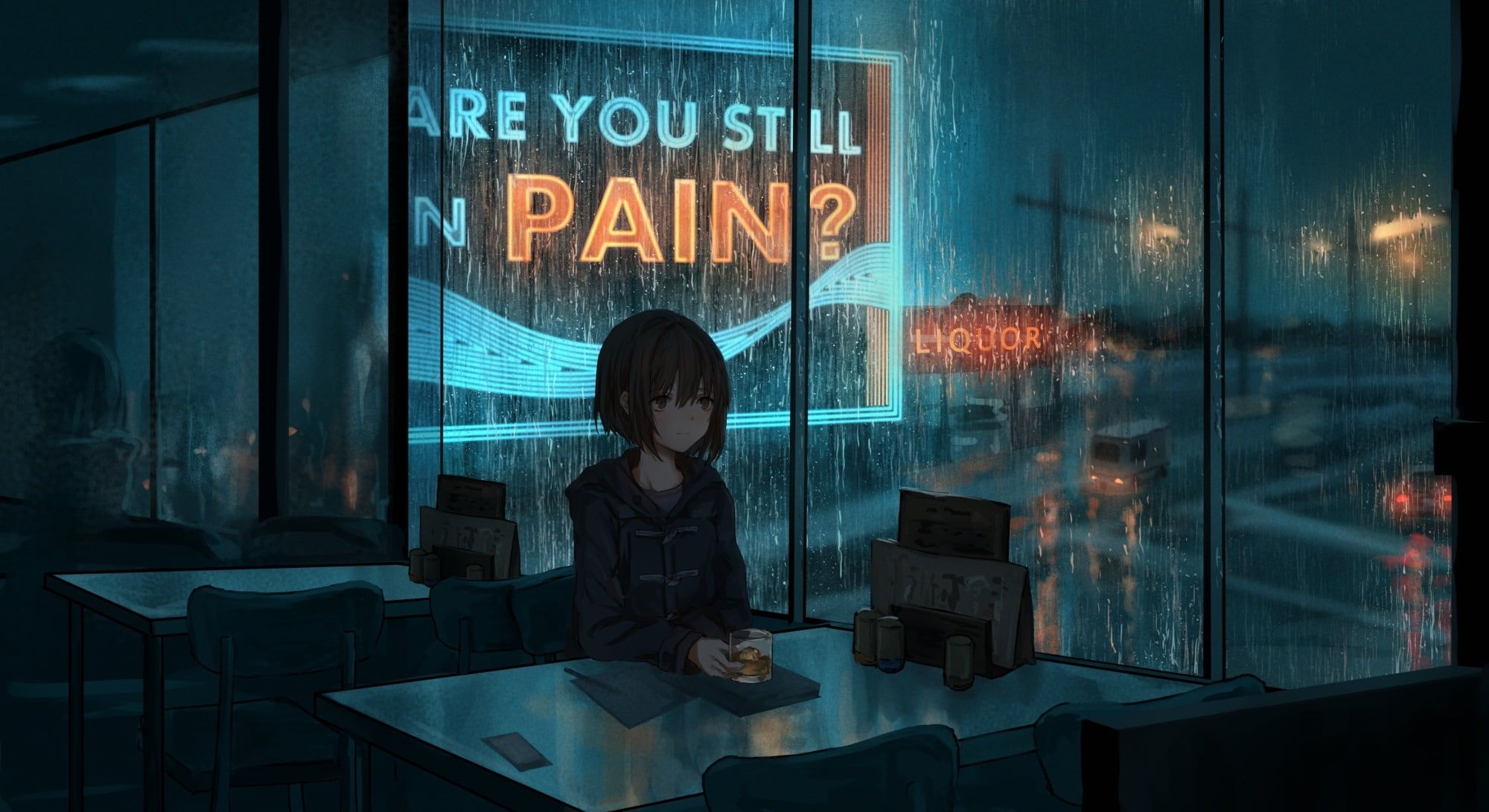 night #rain #mood #anime #art #cafe .com