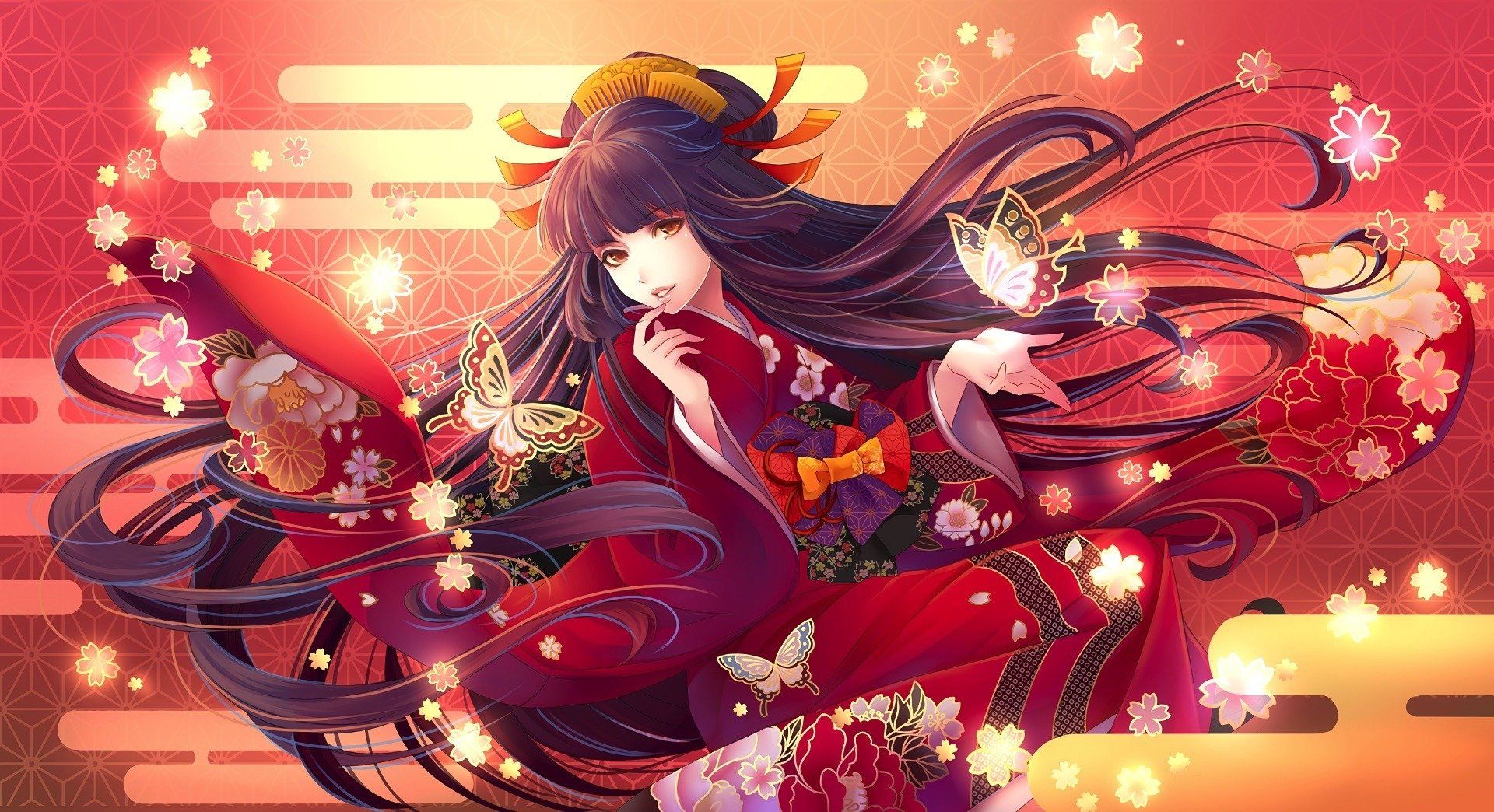Long Hair Anime Girl Traditional Dress Anim Wallpaper
