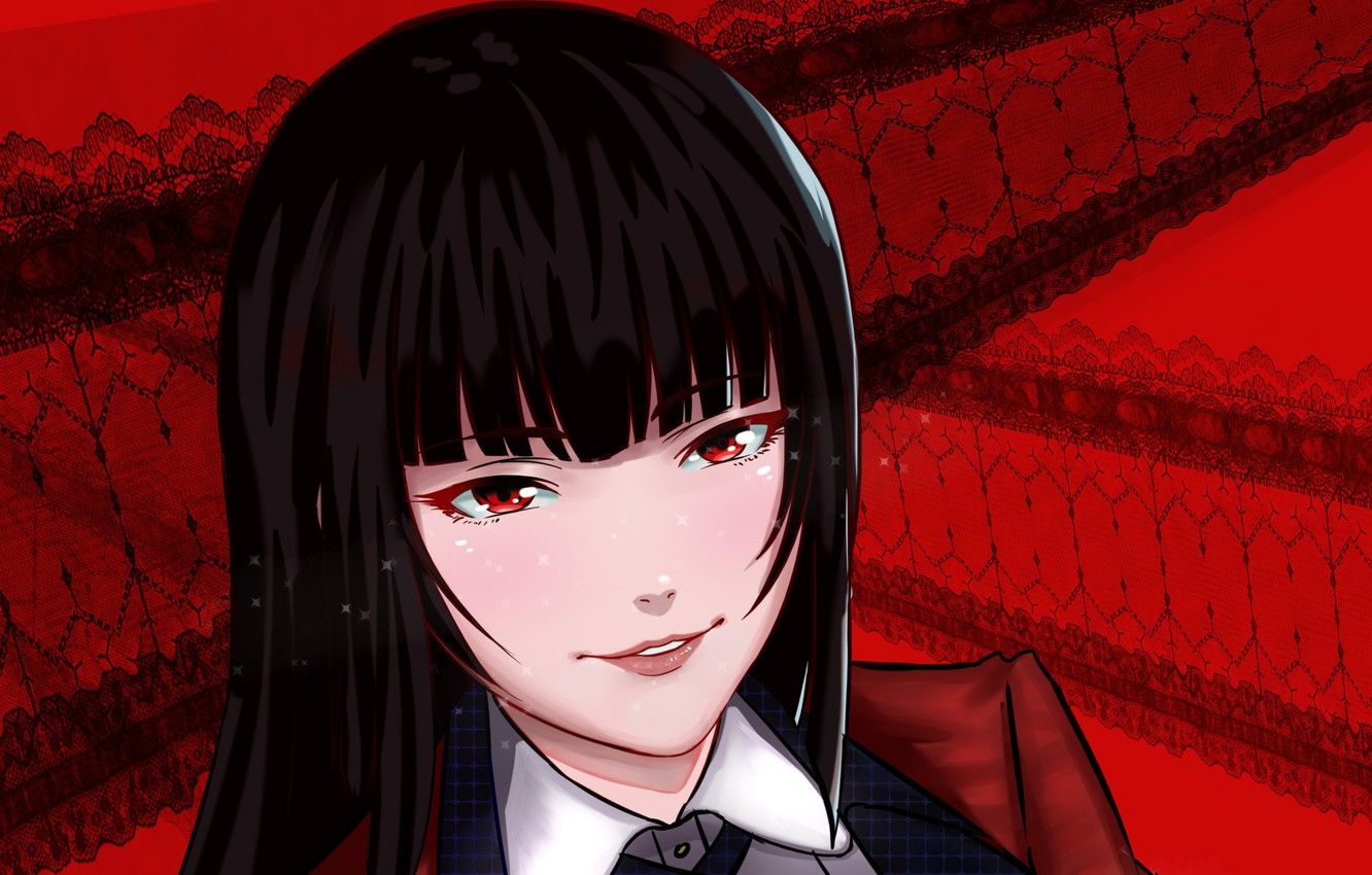 Wallpaper red, girl, anime, red eyes, face, japanese, bishojo, Kakegurui, Compulsive Gambler, Yumi Located In Jabami image for desktop, section сёнэн