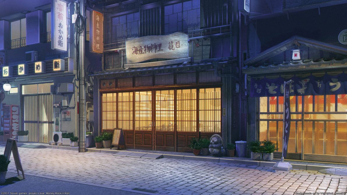 Restaurant street night by arsenixc. Anime scenery wallpaper, Anime background wallpaper, Anime scenery