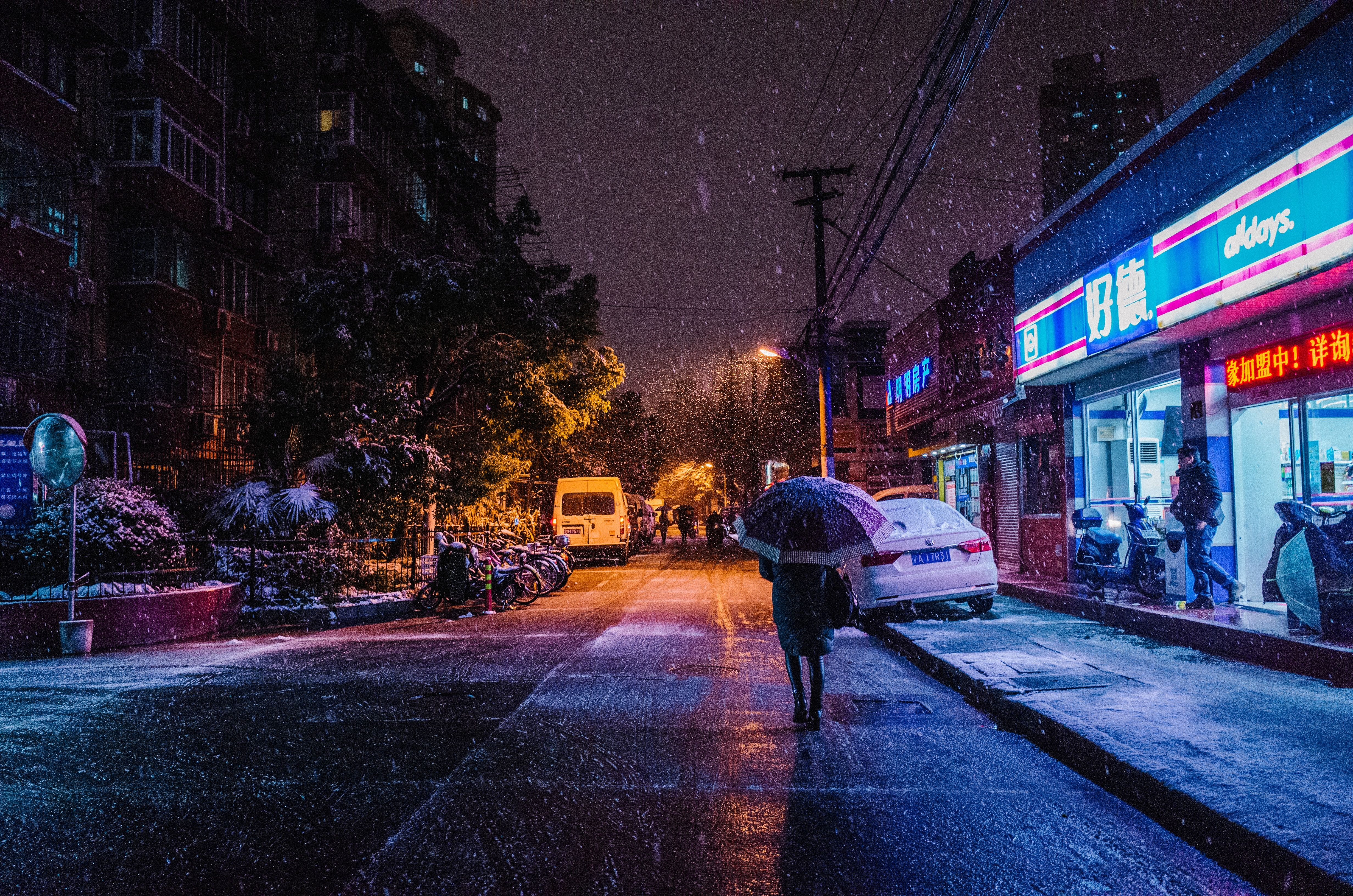 Snow Night Street People Walking 5k, HD Nature, 4k Wallpaper, Image, Background, Photo and Picture