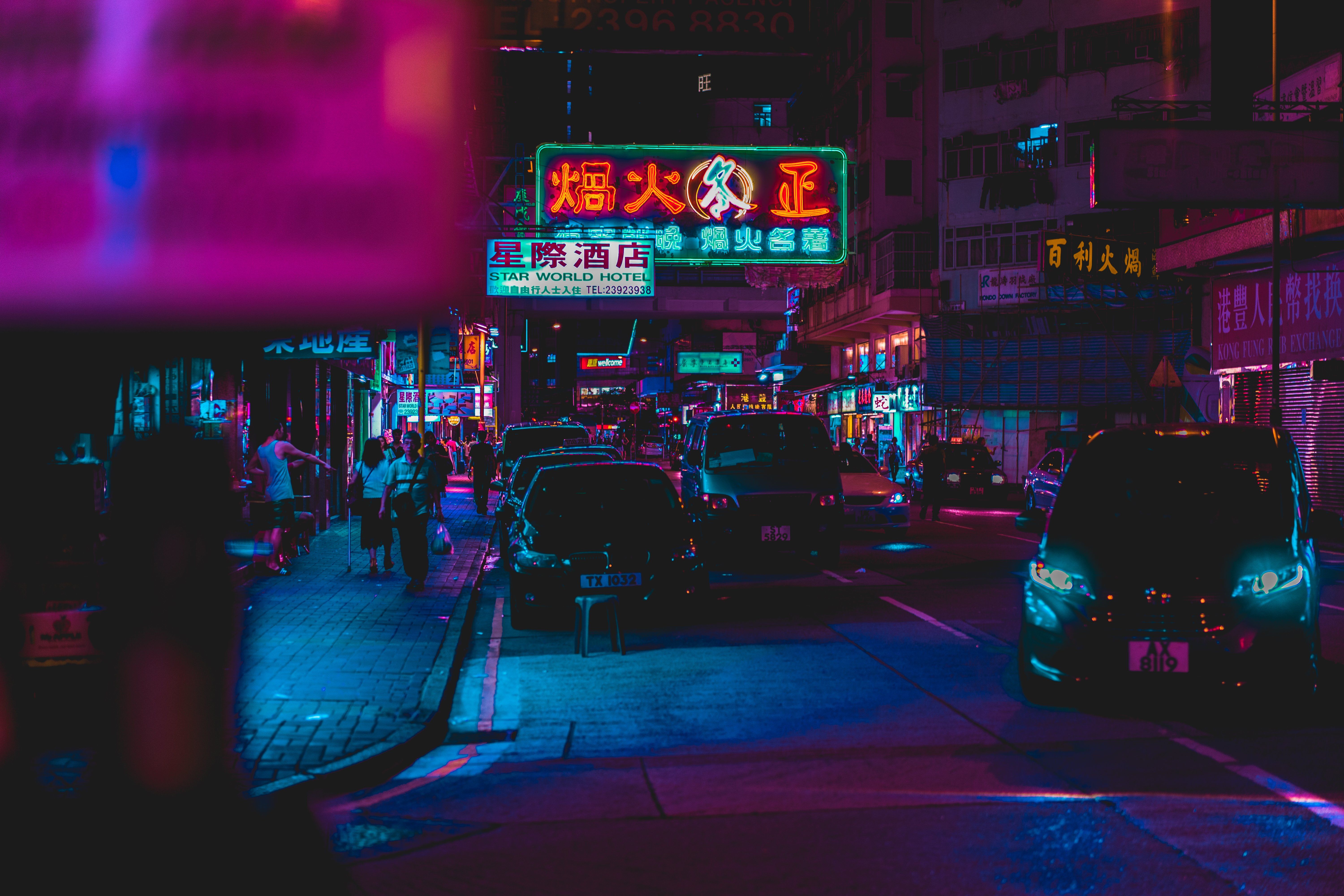 Hong Kong Night Street 4K wallpaper
