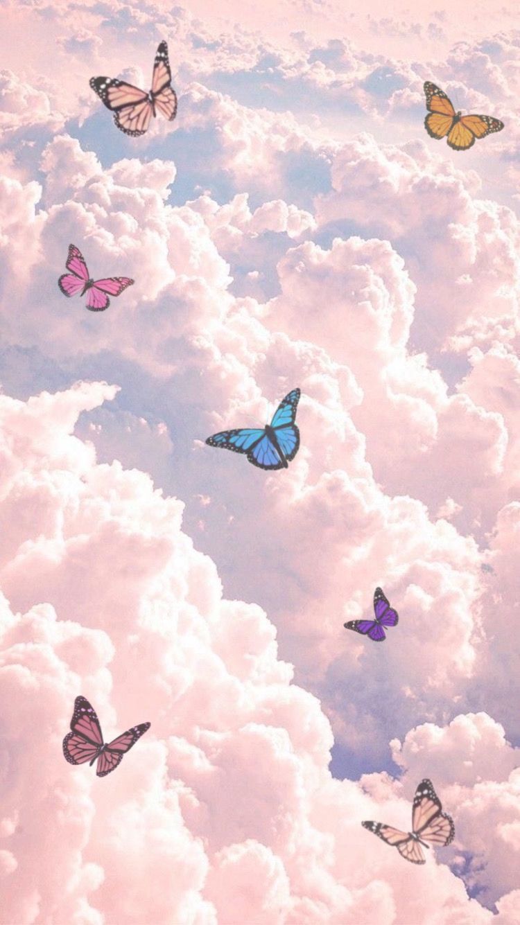 butterfly clouds. Butterfly wallpaper iphone, iPhone wallpaper tumblr aesthetic, Aesthetic pastel wallpaper