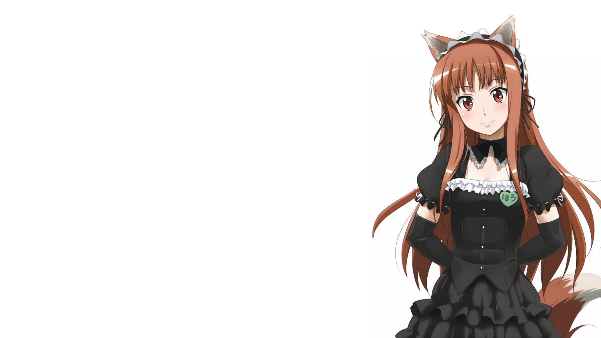 brunettes, tails, Spice and Wolf, maids, long hair, animal ears, red eyes, blush, maid costumes, Holo The Wise Wolf, simple background, anime girls, white background wallpaper