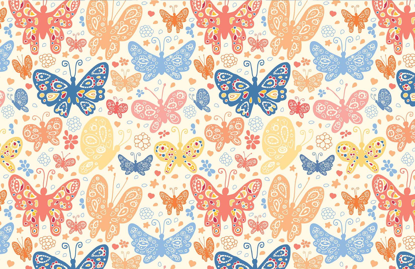 Blue & Orange Butterflies Wallpaper Mural