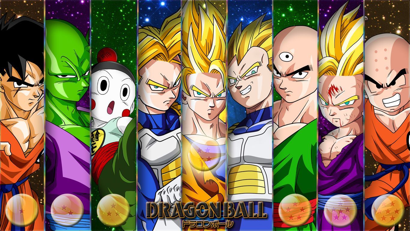 Dragon Ball Z characters: Yamcha, Piccolo, chIazou, Trunks, SSJ2 Goku, SSJ Vegeta, Tien Shinhan, SSJ2 T. Personajes de los simpsons, Dragones, Personajes animados