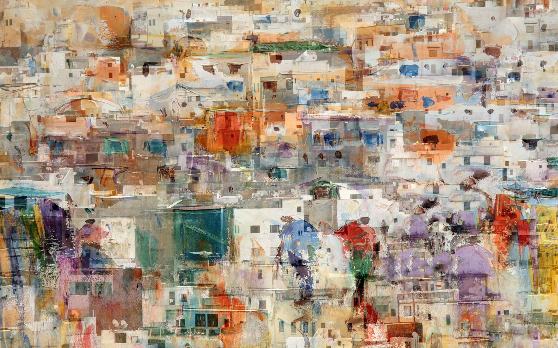 Download wallpaper texture with houses, paint texture, oil paint, home, urban paint texture, retro paint background for desktop with resolution 1920x1200. High Quality HD picture wallpaper