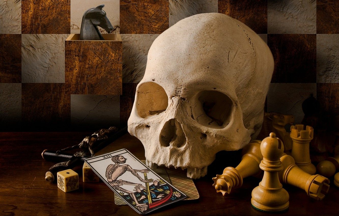 Wallpaper card, style, retro, skull, chess, vintage, crucifix, Tarot image for desktop, section макро