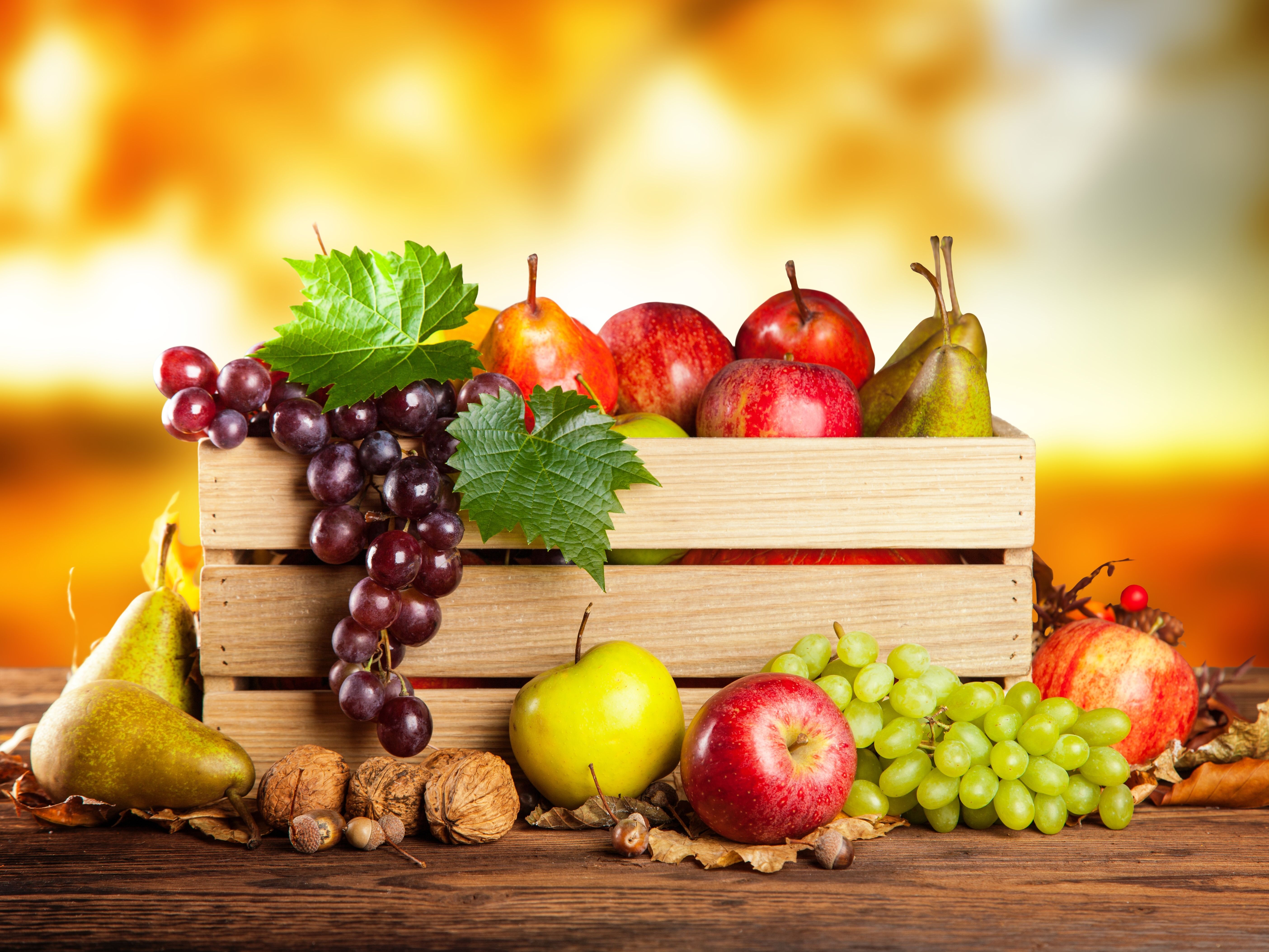 fall, fruits, leaves, autumn splendor, grapes, apples, autumn wallpaper