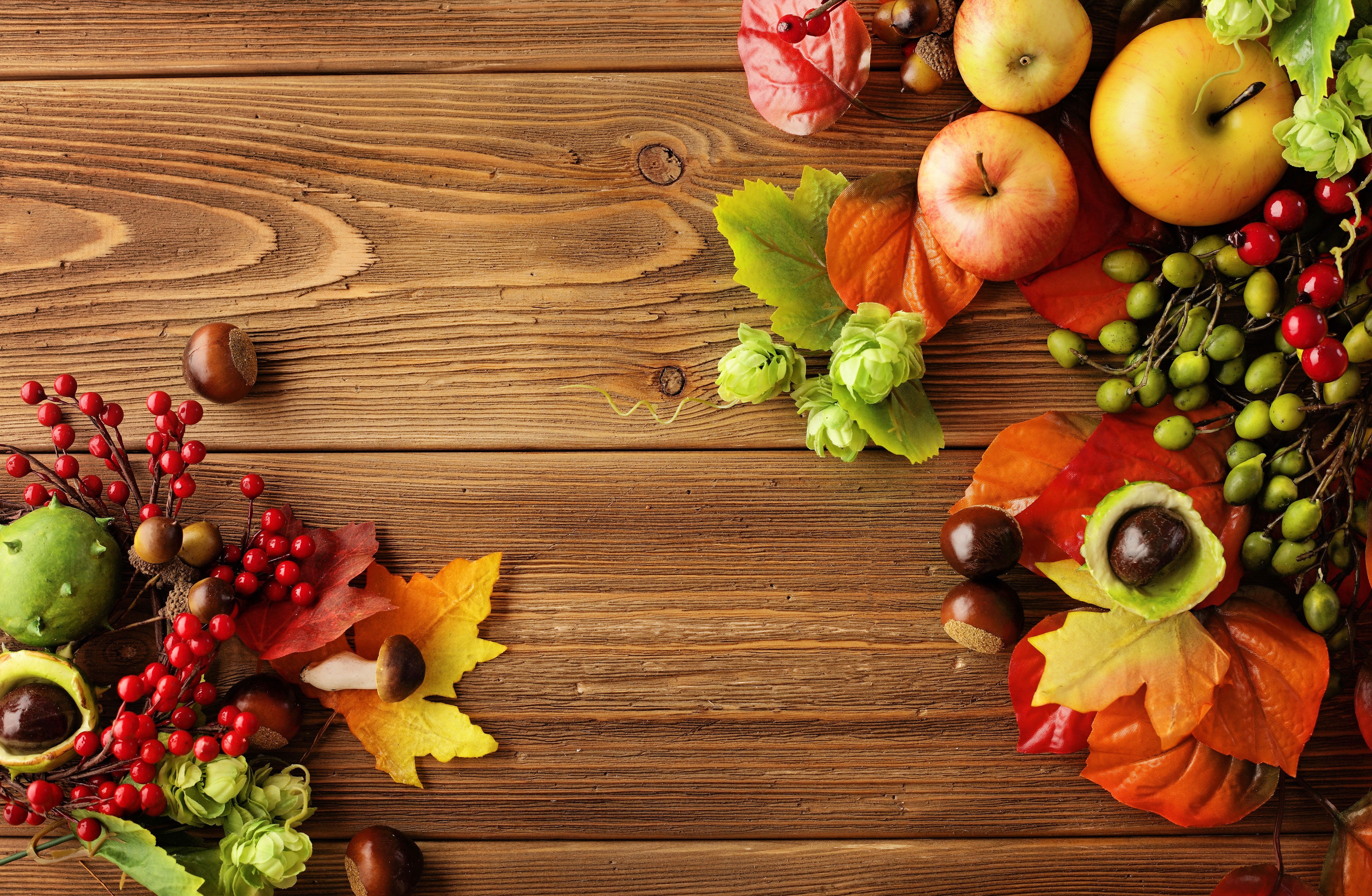 Fall Wooden Backgrounds with Fruits​