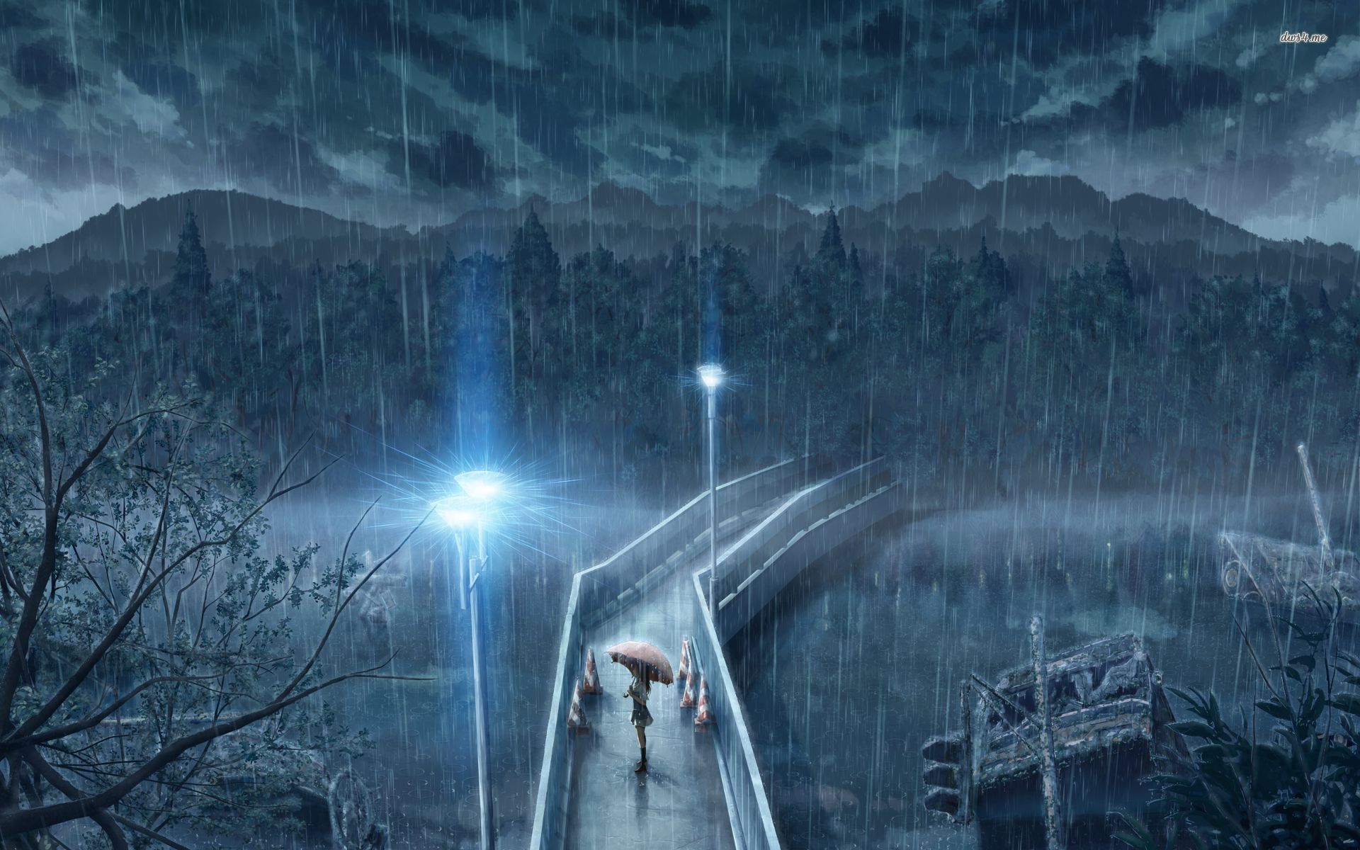 Rain Sad Anime Landscape HD Wallpaper