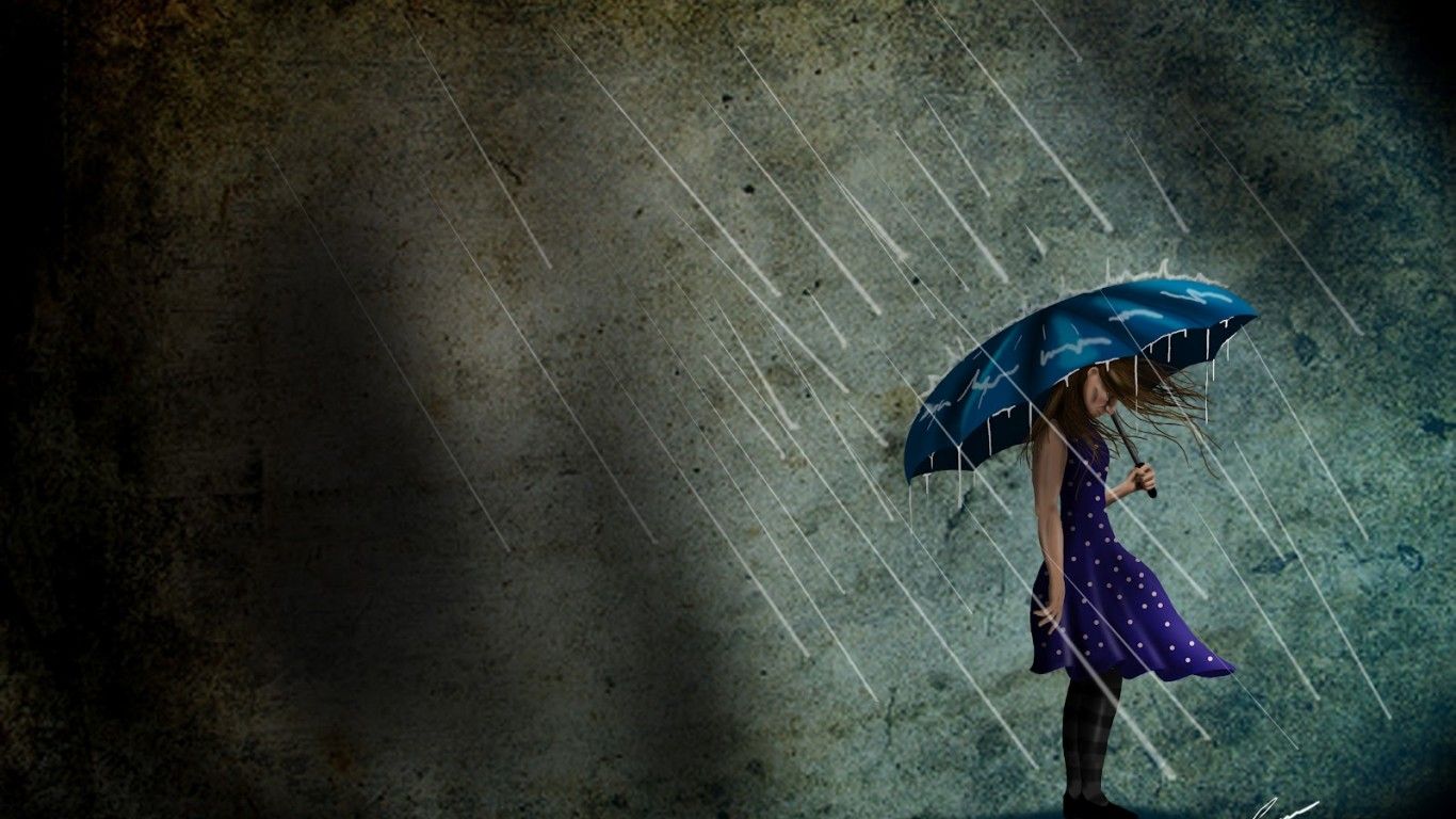 Sad Girl In Rain Wallpaper HD 21223