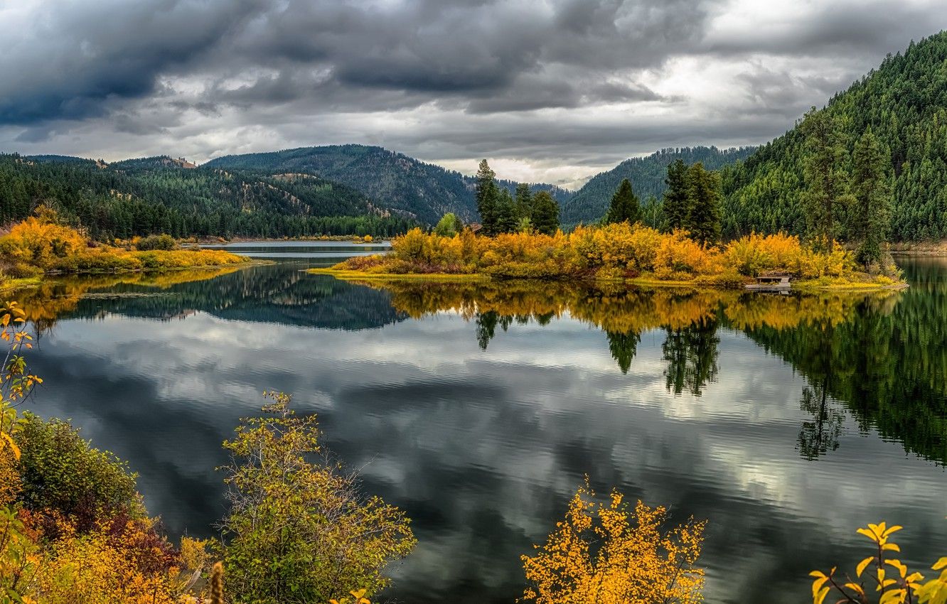 Wallpaper autumn, mountains, lake, reflection, Montana, Montana, Lake Alva, Lake Alva image for desktop, section пейзажи