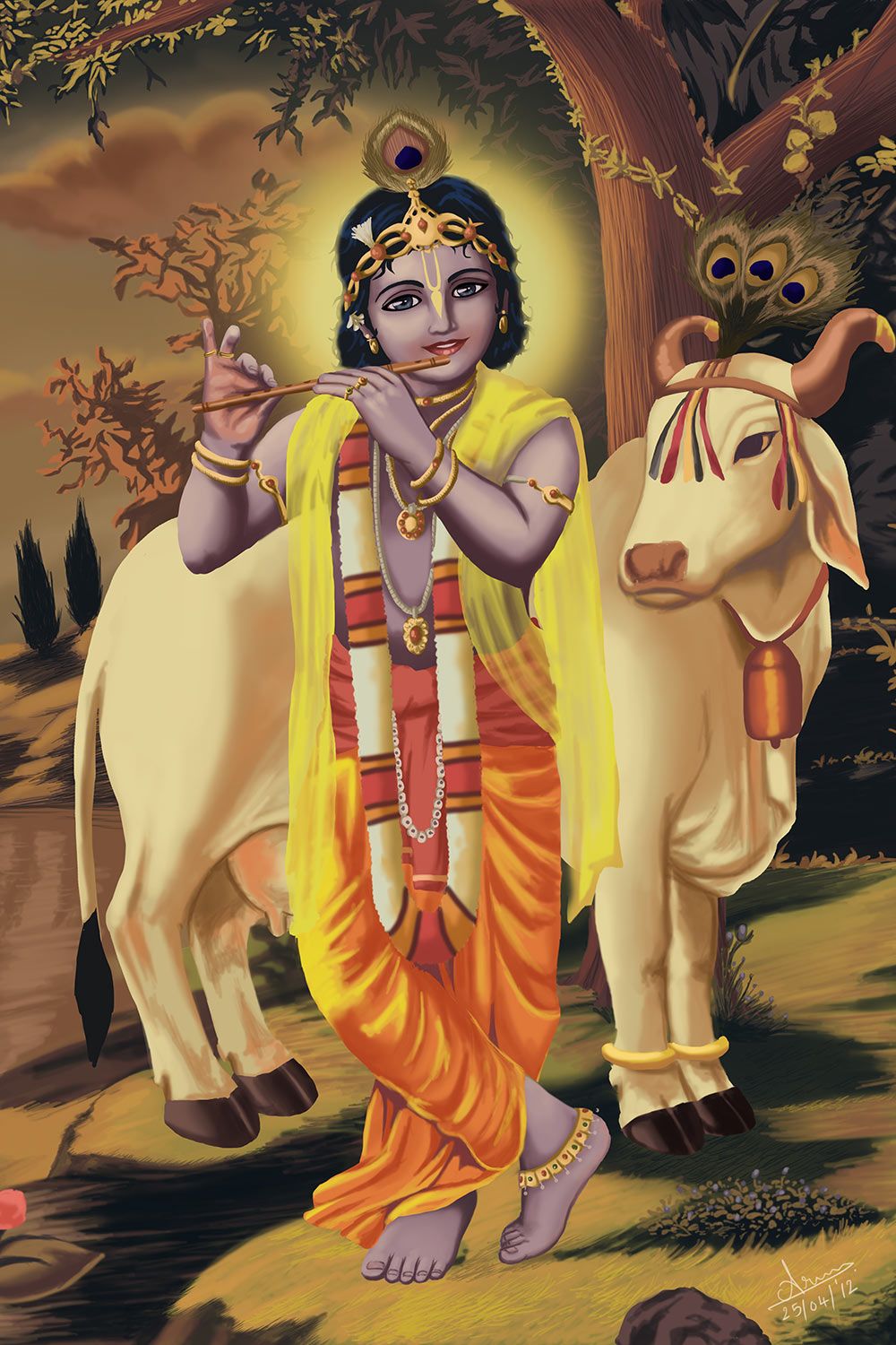 Krishna With Cow Govardhan Puja Png