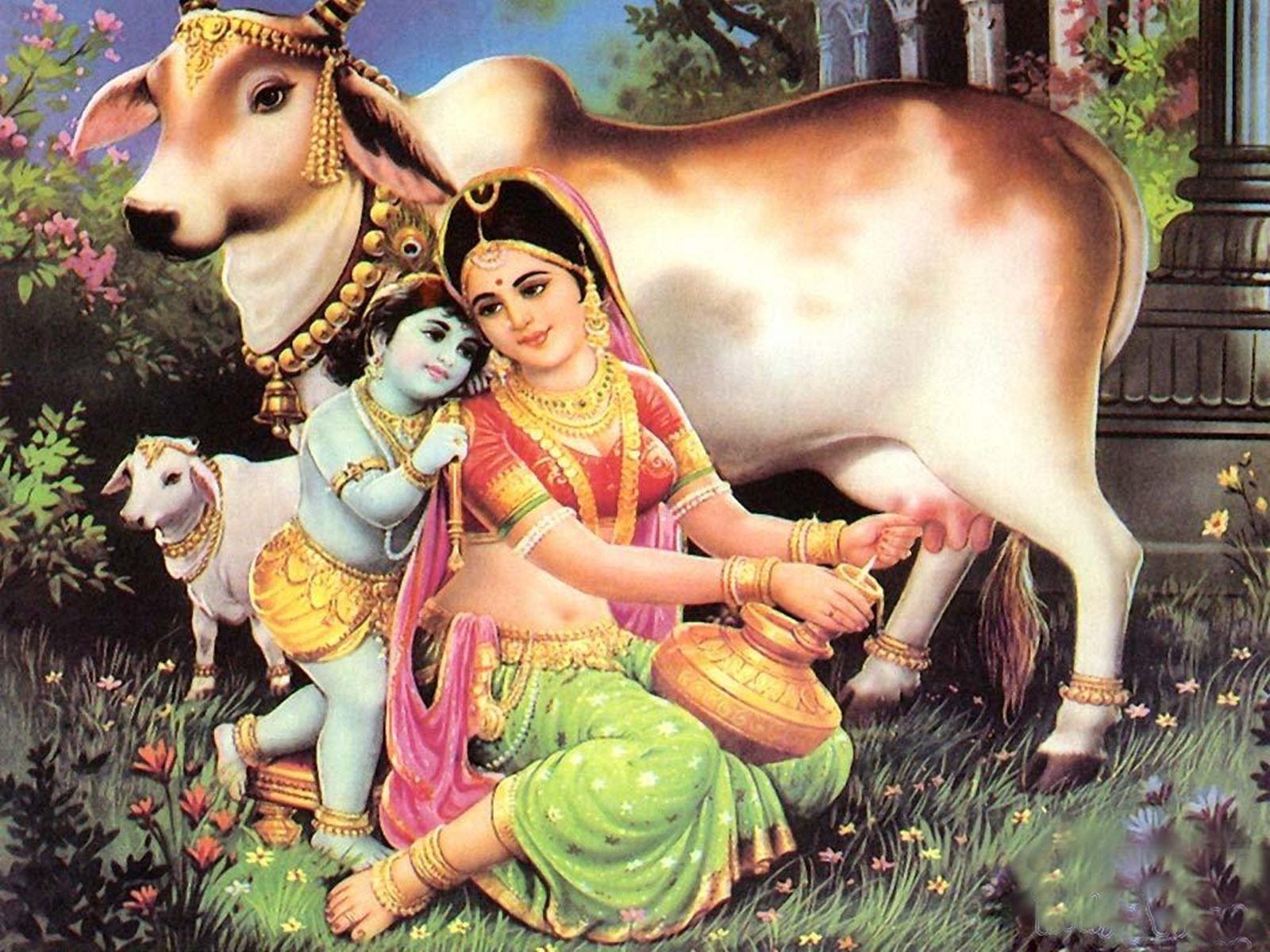 Bal Krishna Yashoda and cow. HD Wallpaper Rocks