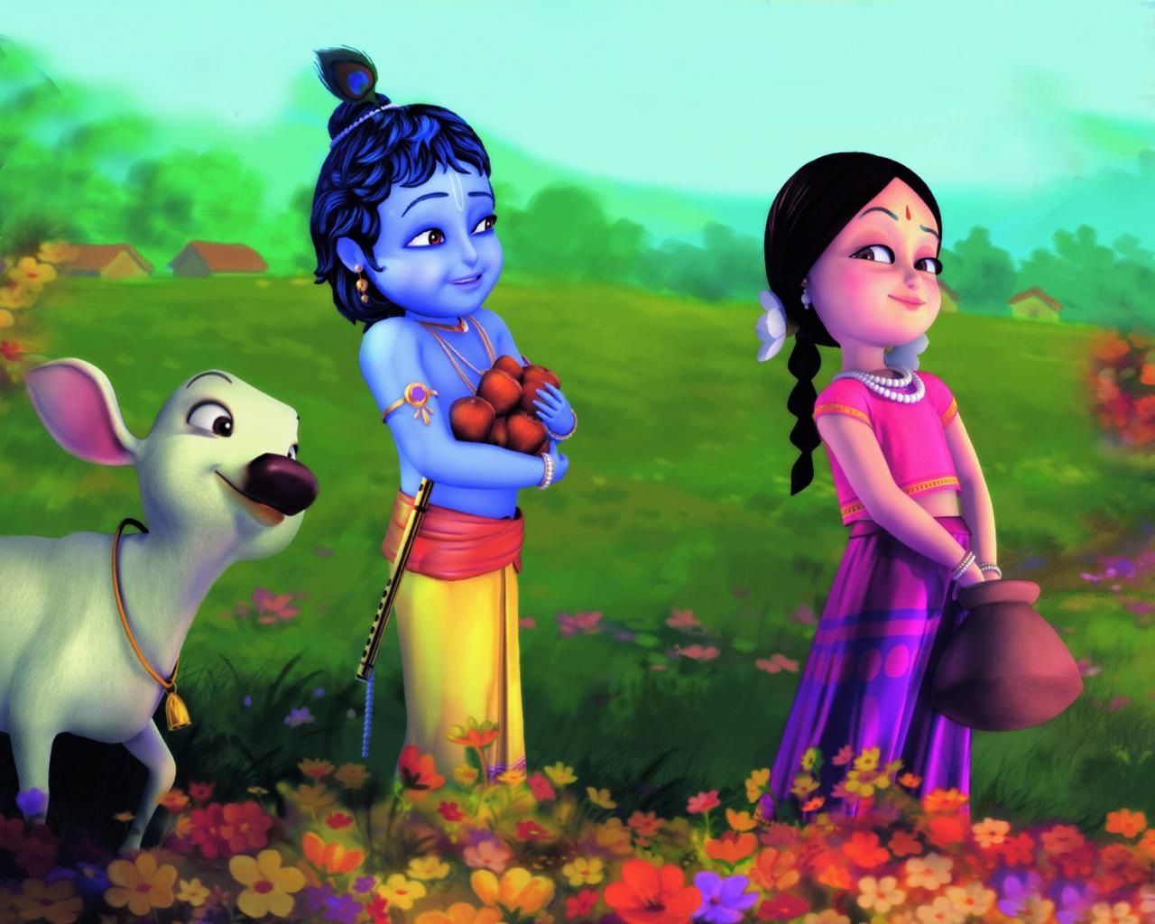 Little cute Radha Krishna and cow. HD Wallpaper Rocks. Lord krishna wallpaper, Little krishna, Cartoons krishna