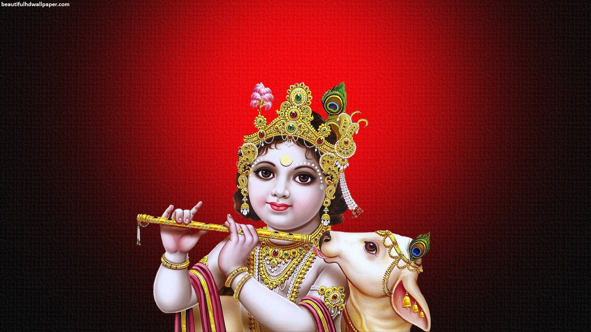 Cute bal Krishna and cow. Beautiful HD wallpaper