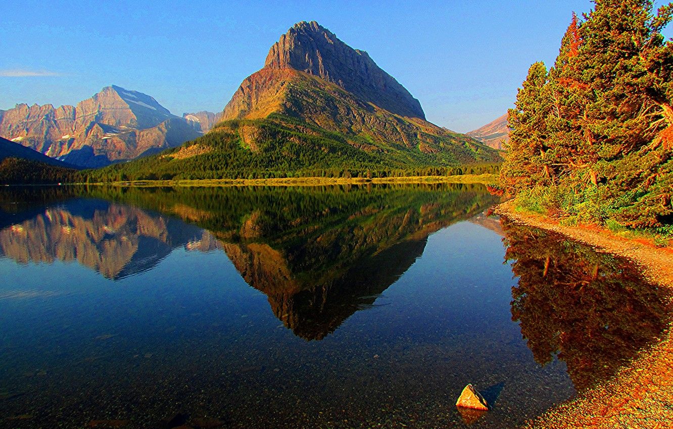 Wallpaper autumn, forest, the sky, mountains, lake, Montana, USA, glacier national park image for desktop, section природа