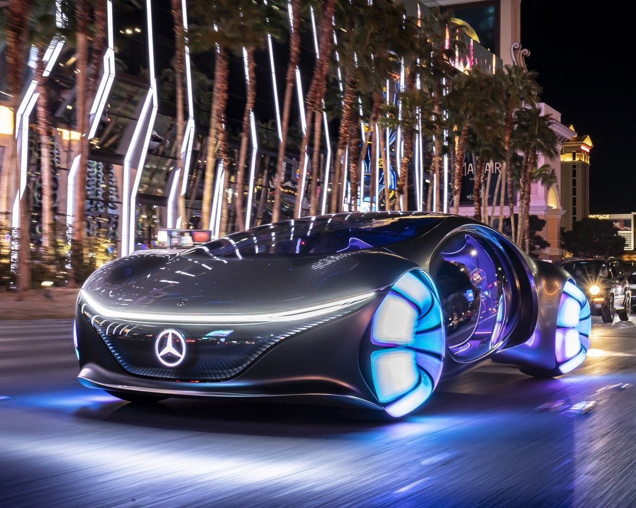Download 1280x1024 Mercedes Benz Vision Avtr, Road, Futuristic Cars Wallpaper