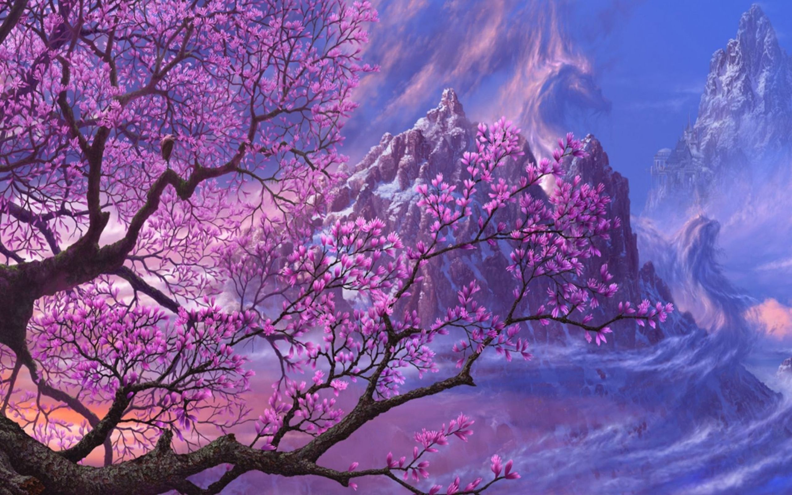 purple fantasy art asia artwork anime 1920x1080. Landscape wallpaper, Tree art, Tree wallpaper