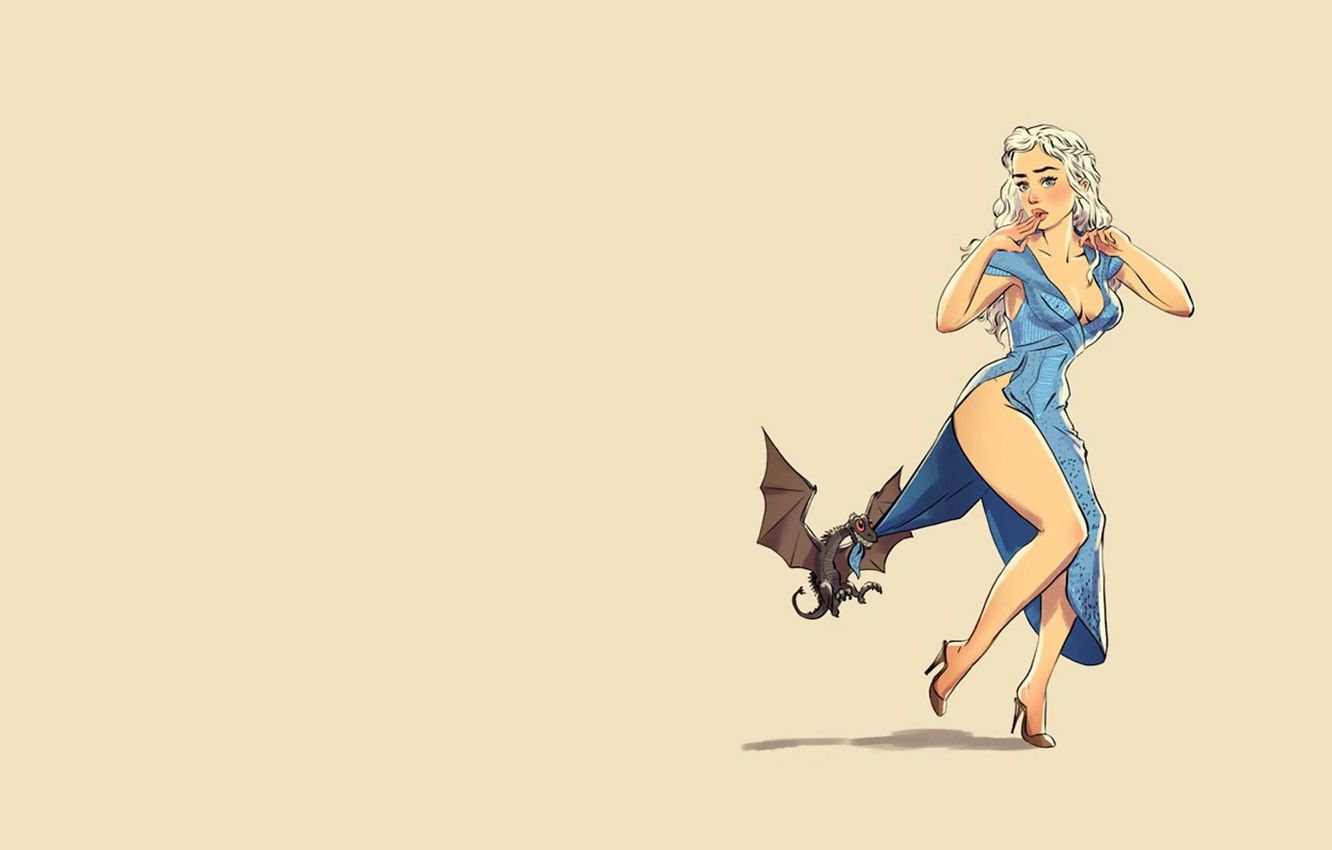 Wallpaper fantasy, vintage, pinup, minimalism, background, dragon, Game of Thrones, Daenerys Targaryen, tv series, pinup models image for desktop, section минимализм