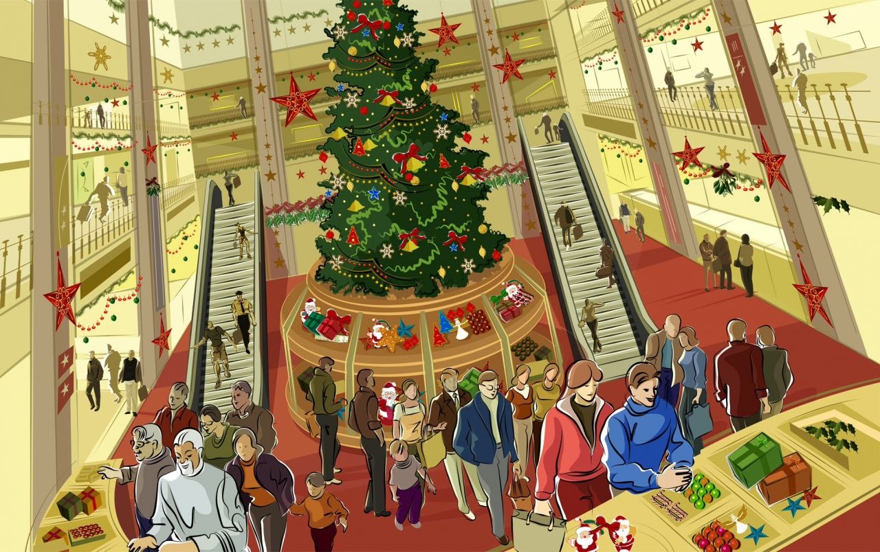 Mall During Christmas Wallpaper Shopping Mall