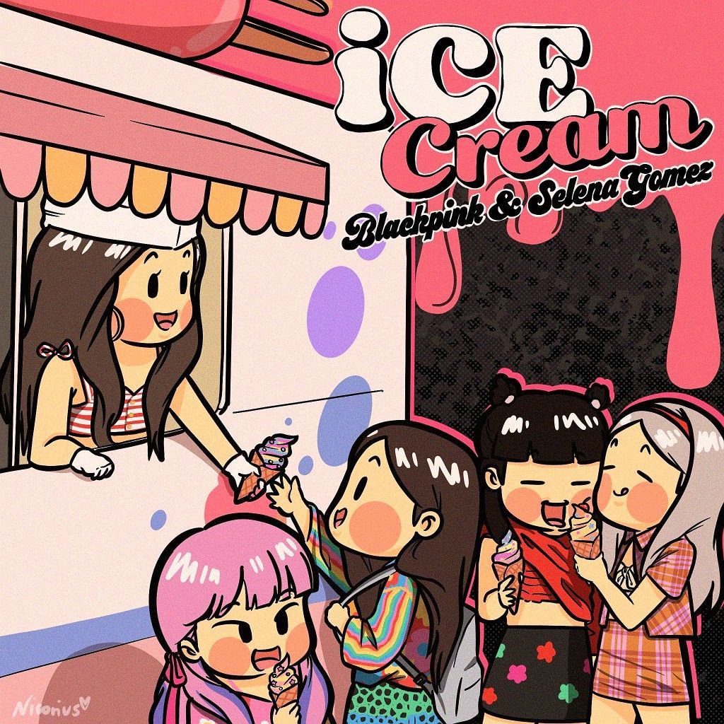 Ice Cream Blackpink x Selena Gomez Cartoon Poster (Twitter,. Blackpink, Cartoon posters, Black pink kpop