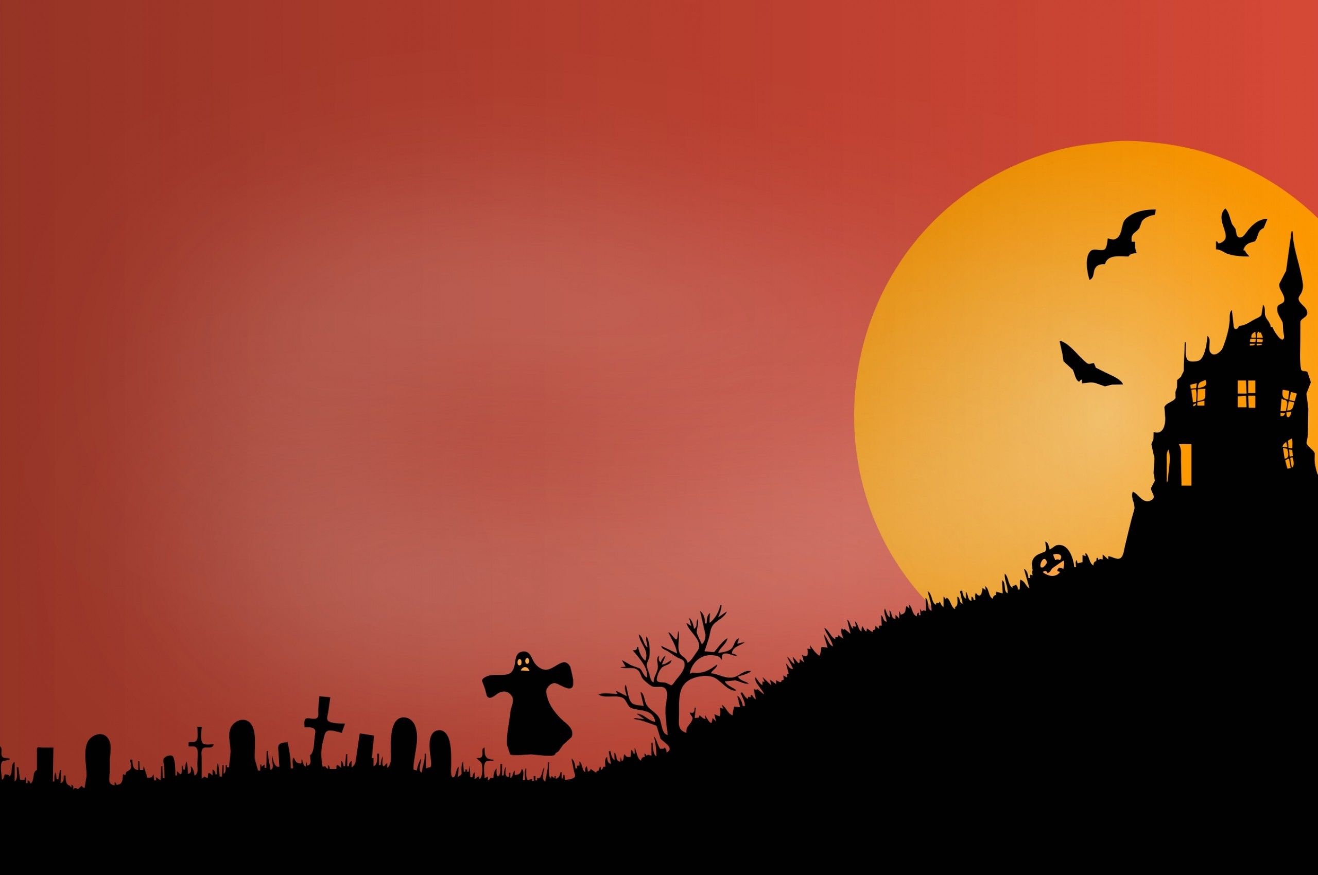Download 2560x1700 Halloween, Minimalistic, Landscape, Grave, Ghost, Castle Wallpaper for Chromebook Pixel