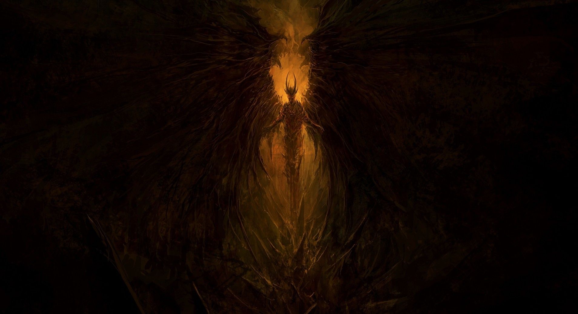 Download 1909x1037 Demon, Wings, Satan, Lucifer, Hell, Artwork Wallpaper