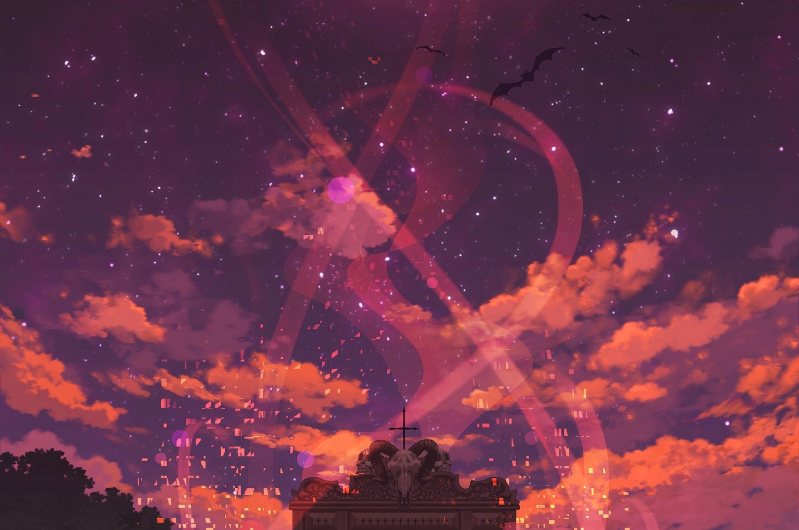 Download 2560x1700 Anime Girl, Halloween, Piano, Pumpkin Moon, Creepy Smile, Scenic Wallpaper for Chromebook Pixel