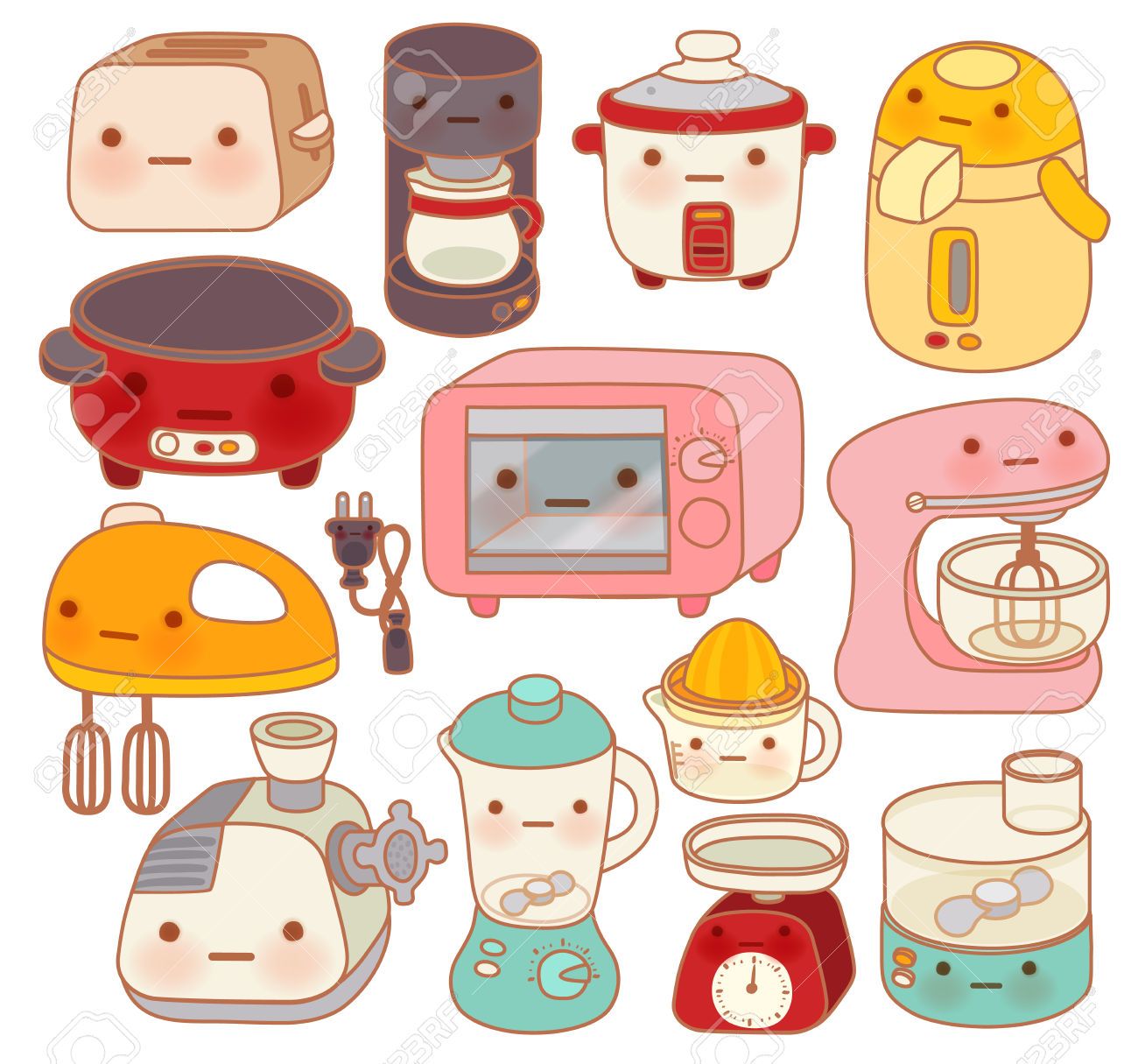Set of adorable kitchen appliances, cute kettle, lovely oven. Cute animal drawings kawaii, Kawaii drawings, Cute drawlings