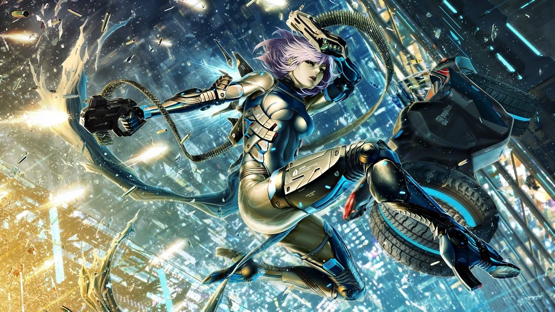 Artwork Fantasy Art Anime Cyborg Futuristic City Original Characters Cyberpunk Anime Girls Wallpaper:1920x1080
