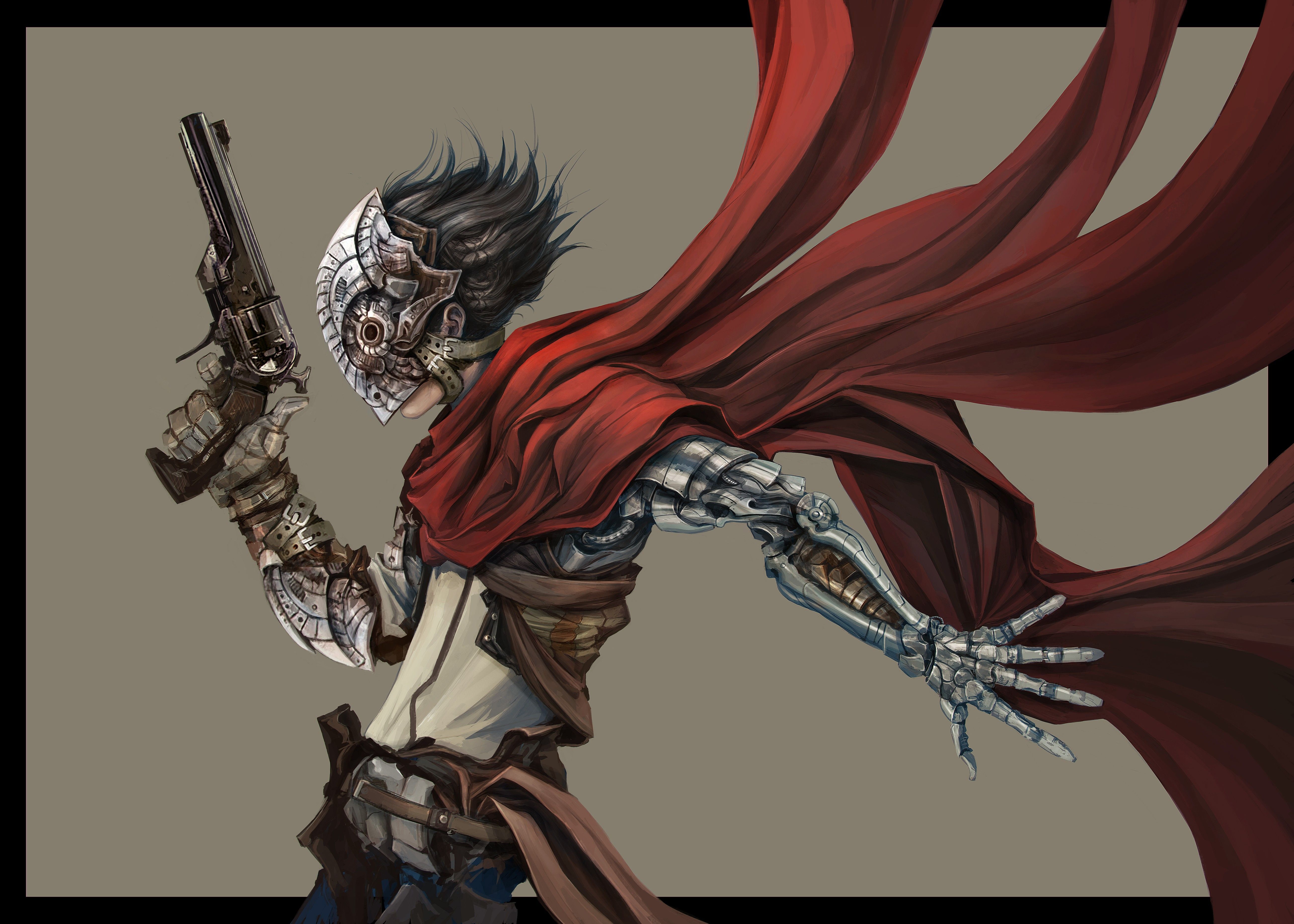 #simple background, #anime, #scarf, #pistol, #gun, #cyborg, wallpaper. Mocah.org HD Desktop Wallpaper