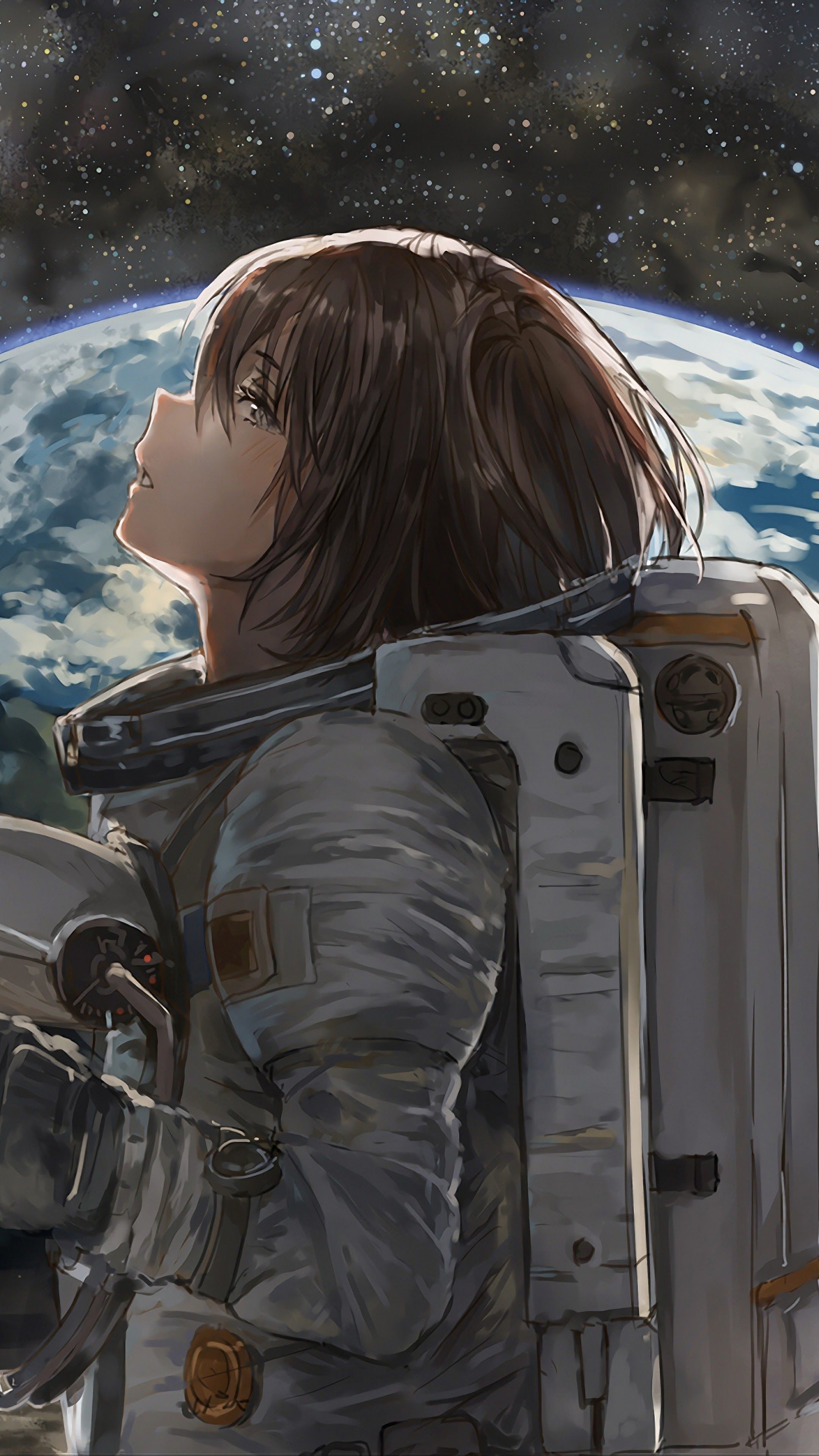 Space Astronaut Anime Girl Earth 4K 3840x2160 Wallpaper