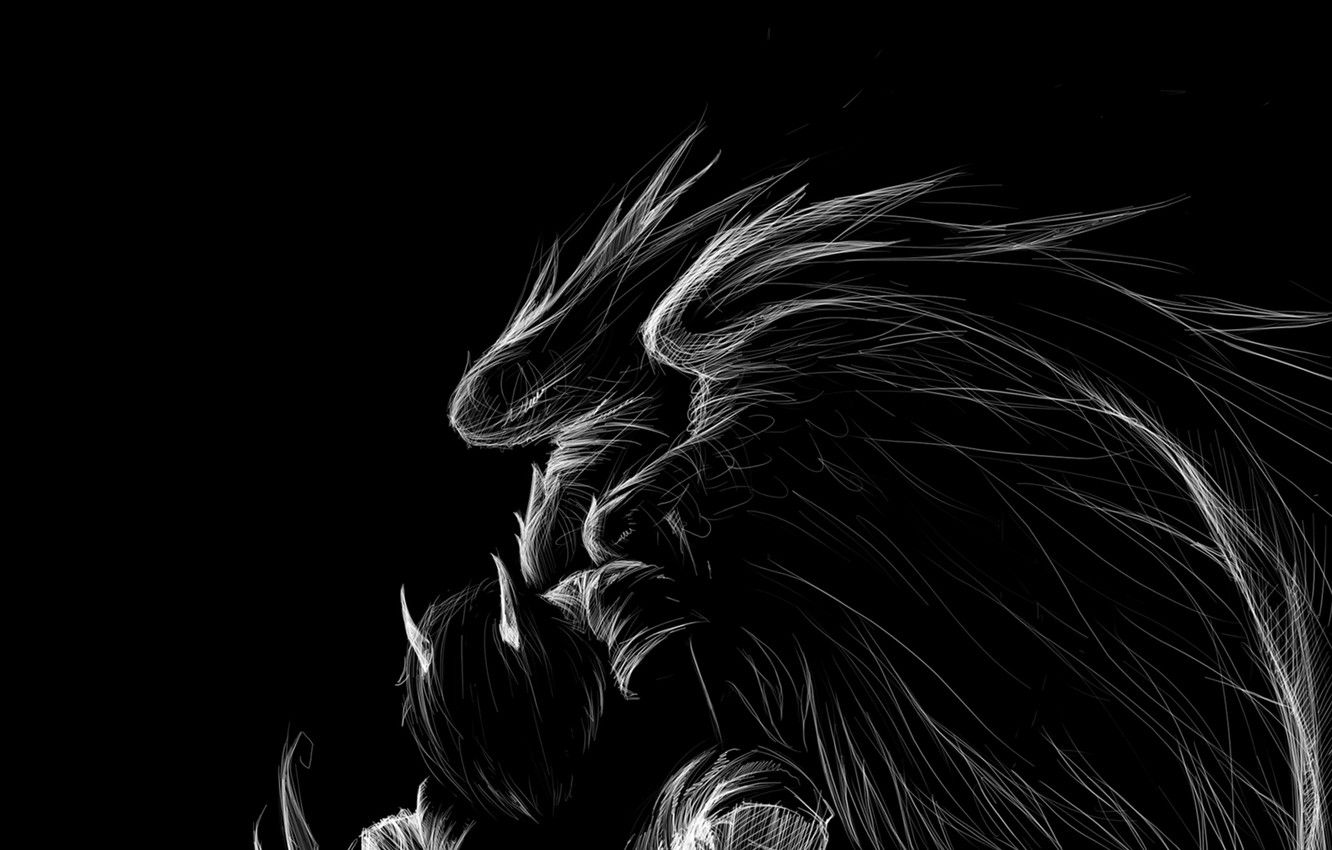 Wallpaper black and white, the demon, fallen angel, Horny, in the dark, black wings image for desktop, section фантастика