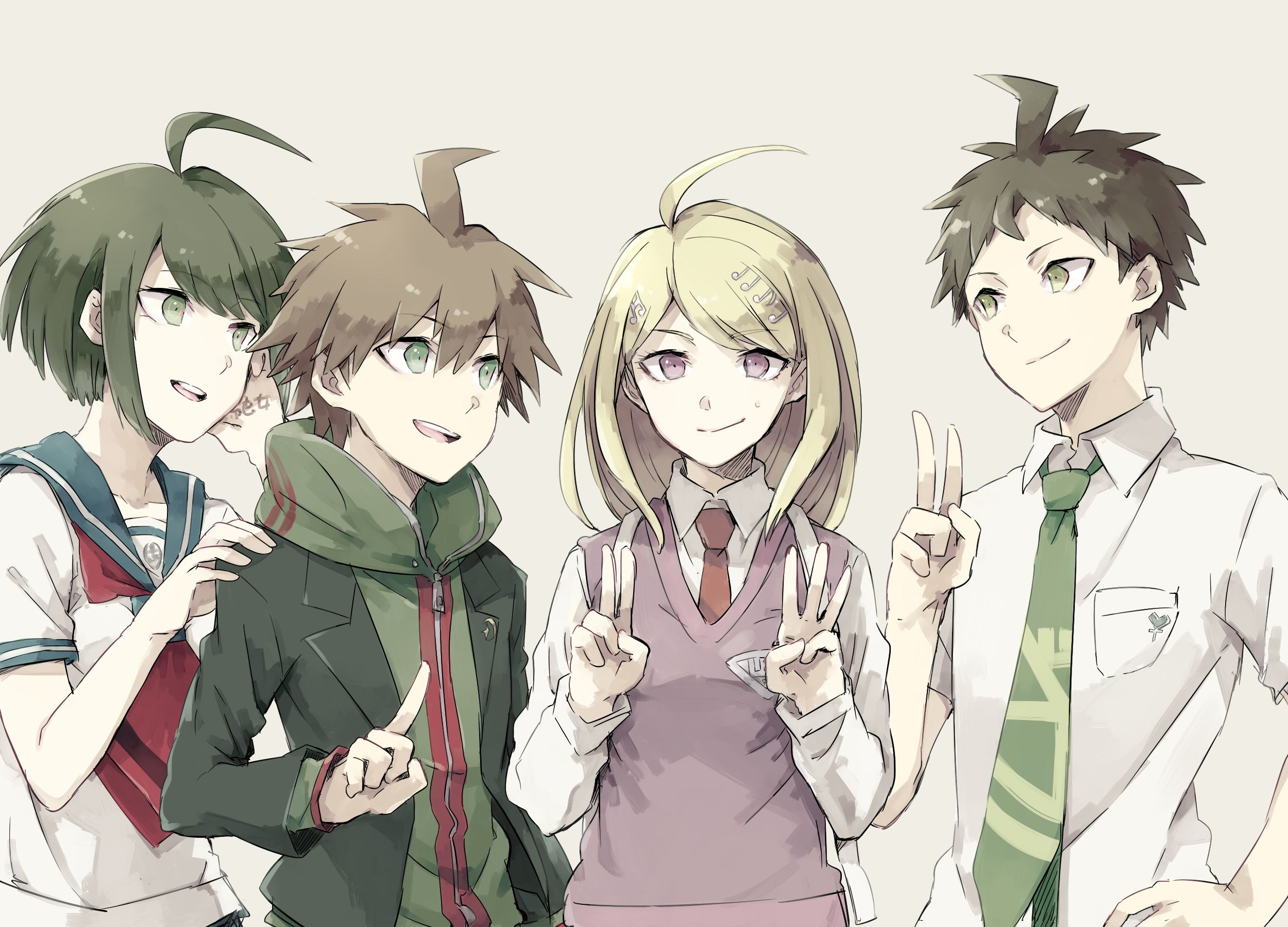 Danganronpa Girl Boy Long Hair Short Hair School Uniform Smile Tie Red Eyes Blonde Brown Hair Green Wallpaper:2500x1800