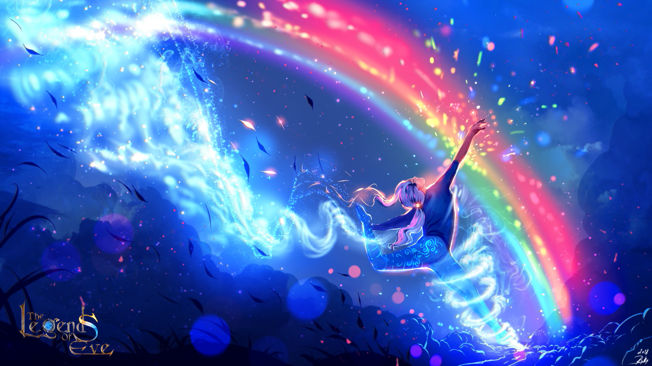 Download 1280x720 Anime Boy, Rainbow, Dancing Wallpaper