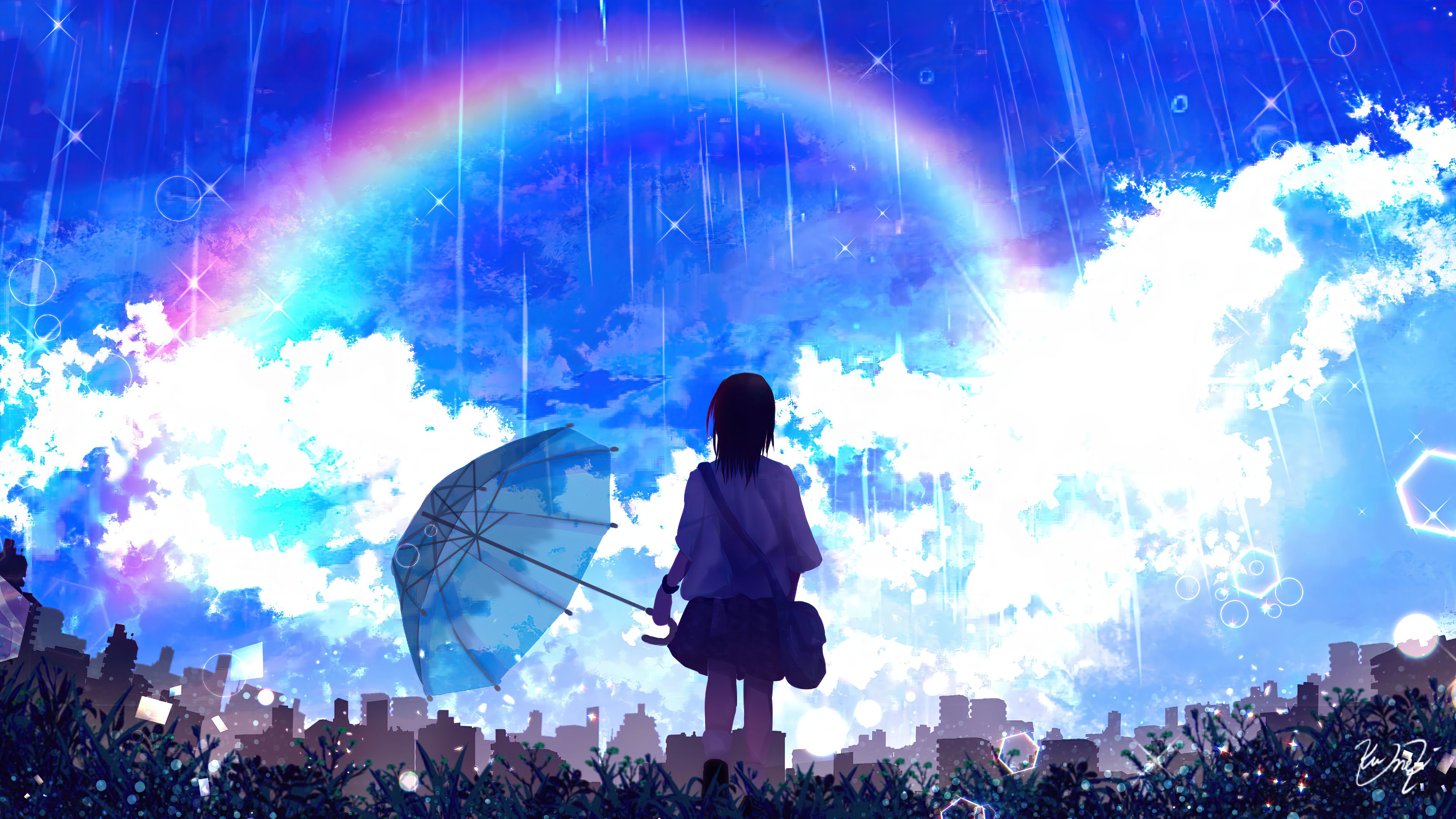 Anime, Girl, Rainbow, Scenery, Raining, Umbrella, 4K wallpaper. Mocah.org HD Desktop Wallpaper