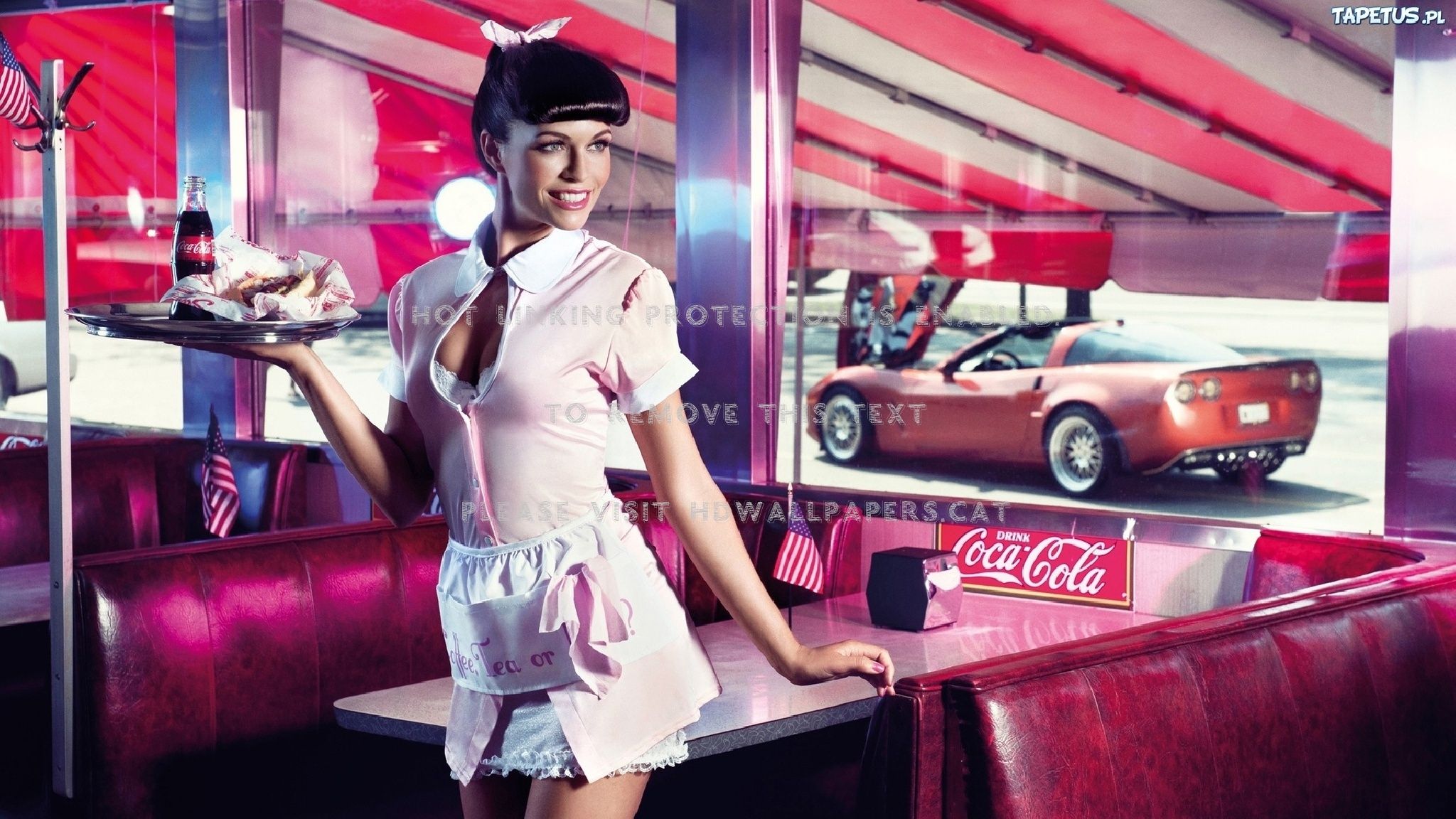 coca cola girl pub retro people