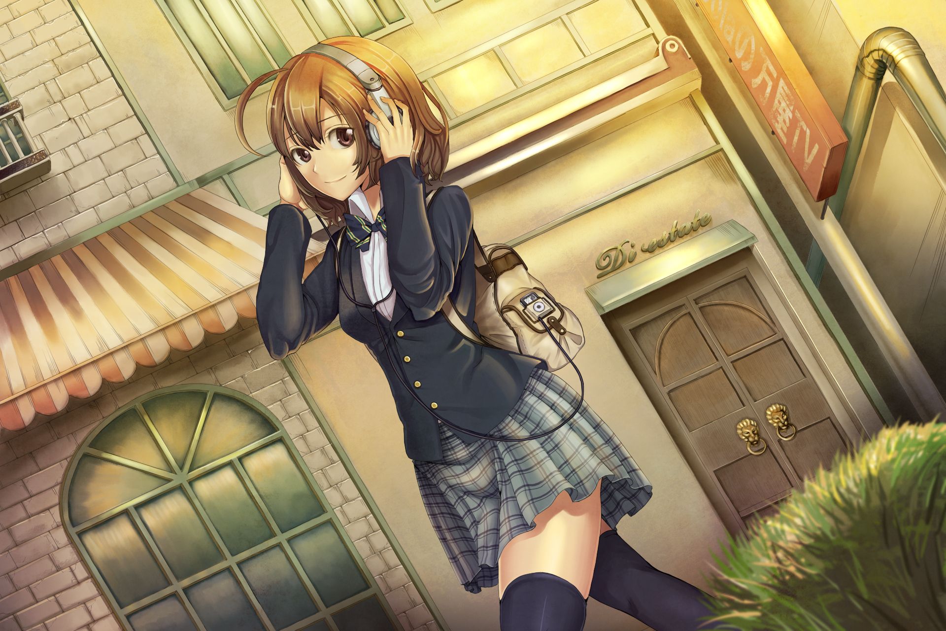 Anime School Girl In City Wallpaper Girl In High School Uniform HD Wallpaper