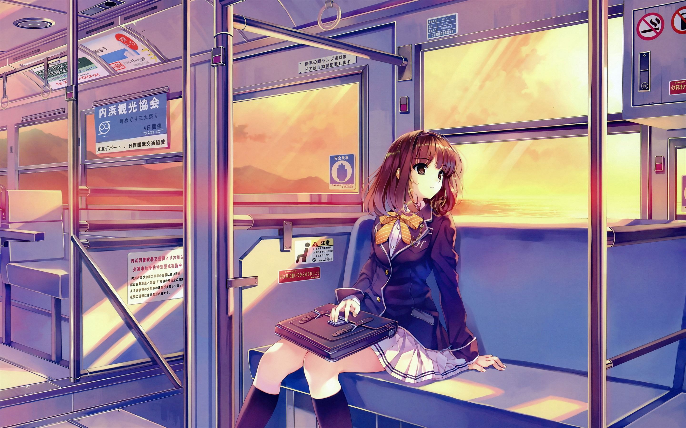 Wallpaper School girl, anime, train 2880x1800 HD Picture, Image